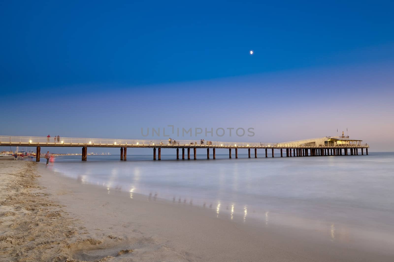 The jetty of Lido di Camaiore in the evening, Tuscany, Italy. 