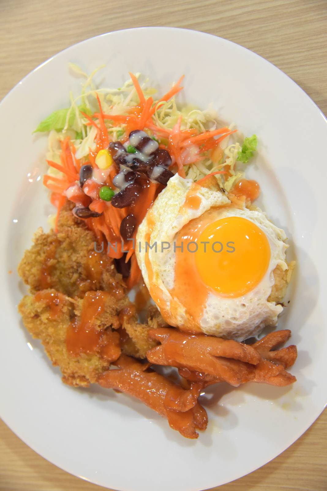 Fried rice with eeg and chicken deep fried by pixbox77