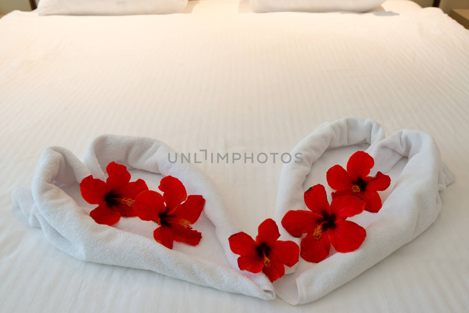 heart made from towels on honeymoon bed by franky242