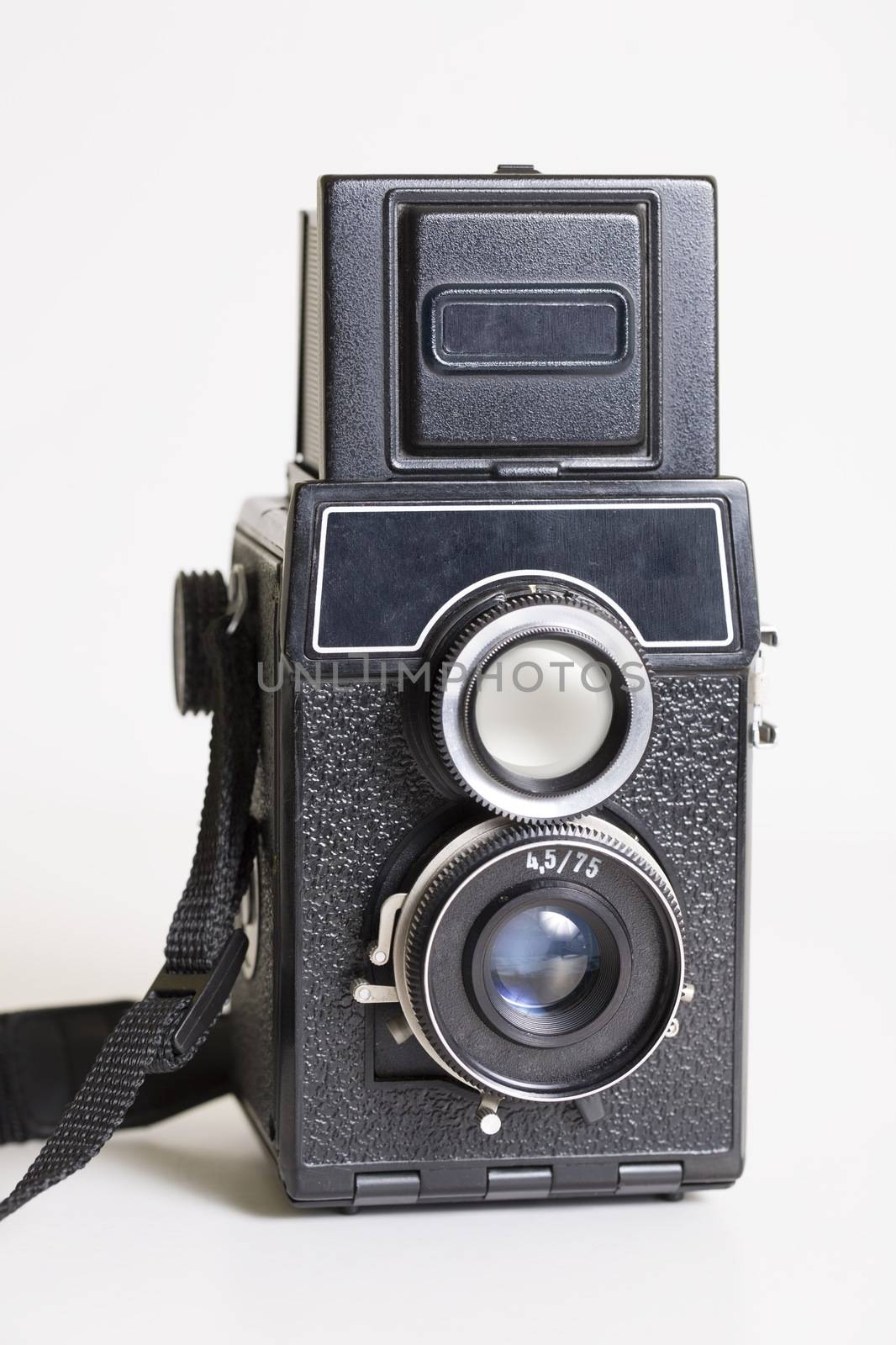 Close-up picture of an old fashoned medium format camera
