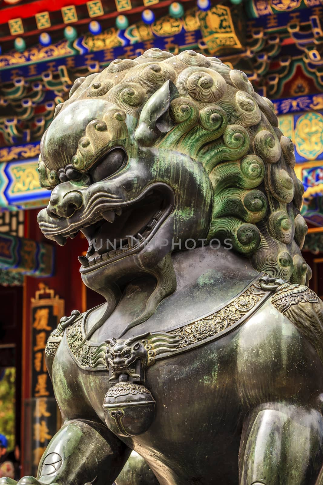 Dragon Bronze Statue Summer Palace Ornate Roof Beijing China