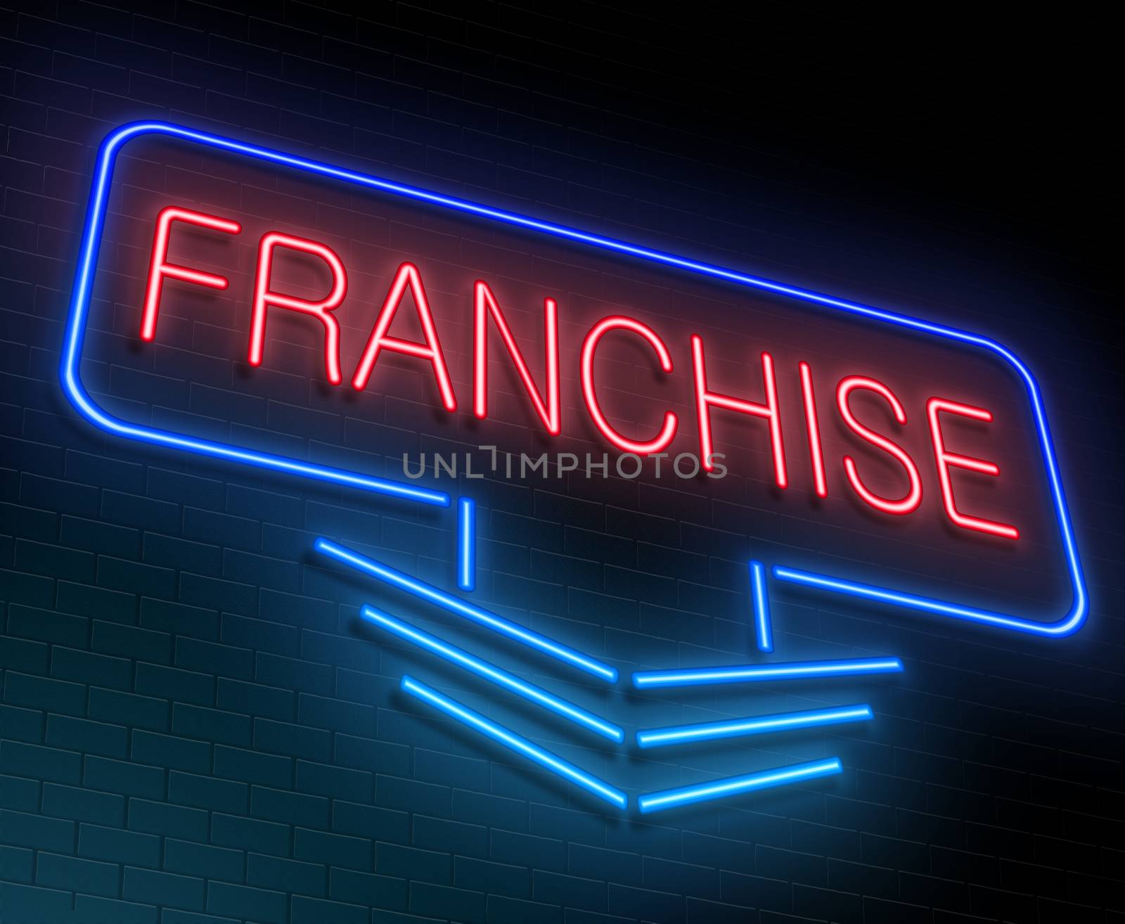 Illustration depicting an illuminated neon sign with a Franchise concept.