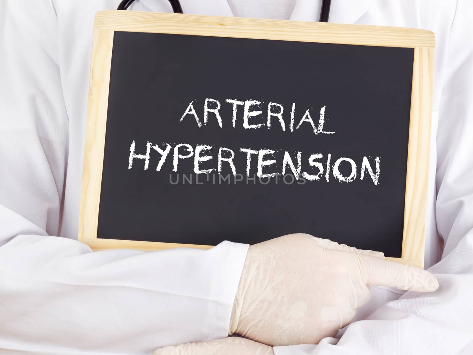 Doctor shows information: arterial hypertension