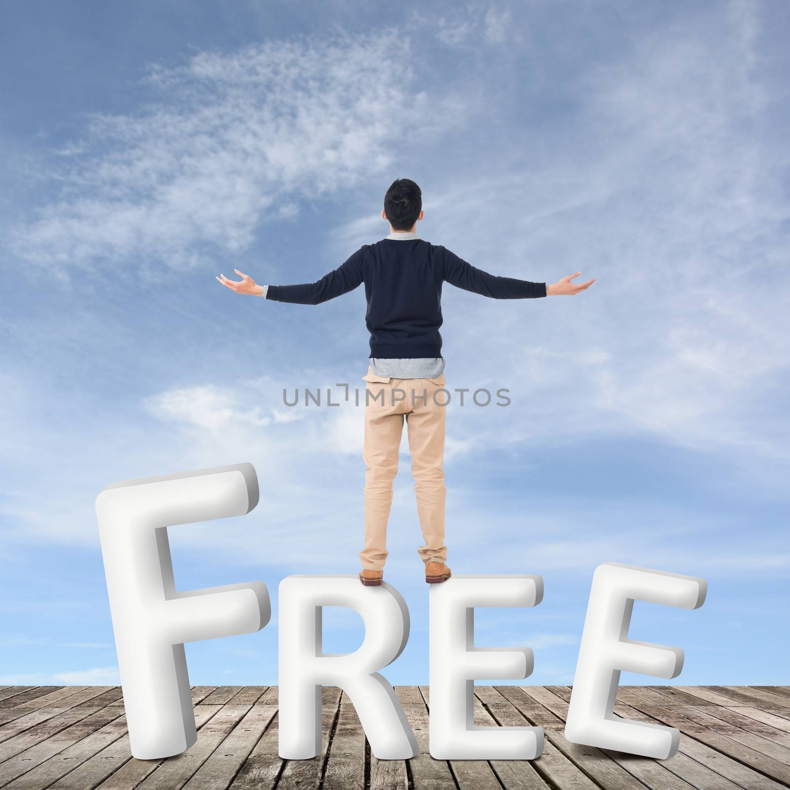 Concept of free with a human with text.