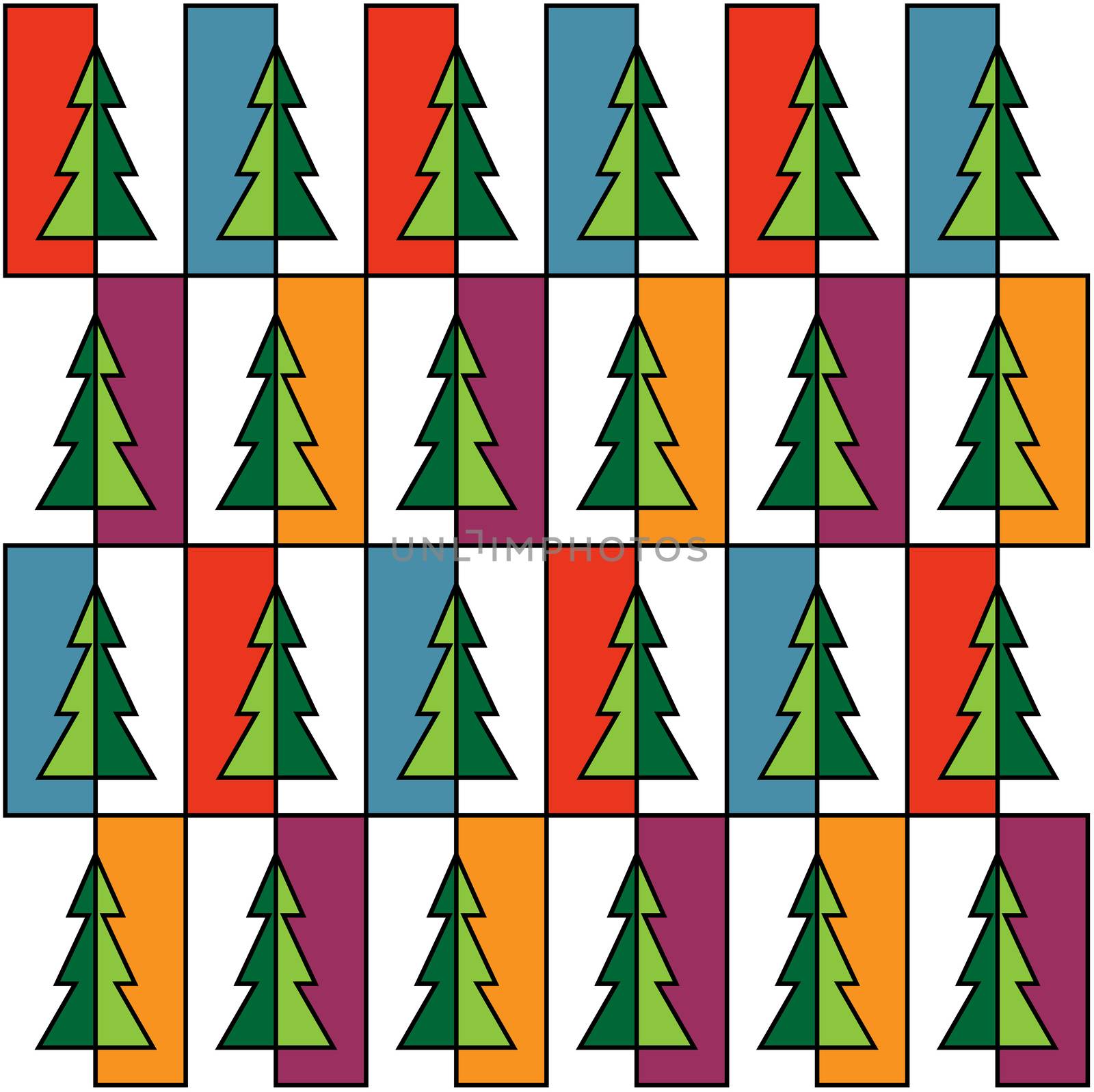 Christmas background or paper pattern with colorful trees