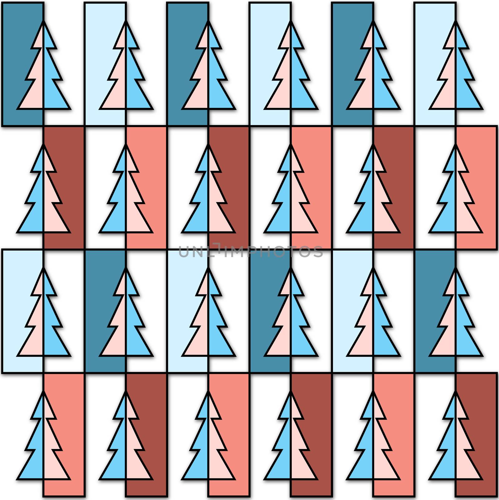 Christmas background or paper pattern with colorful trees