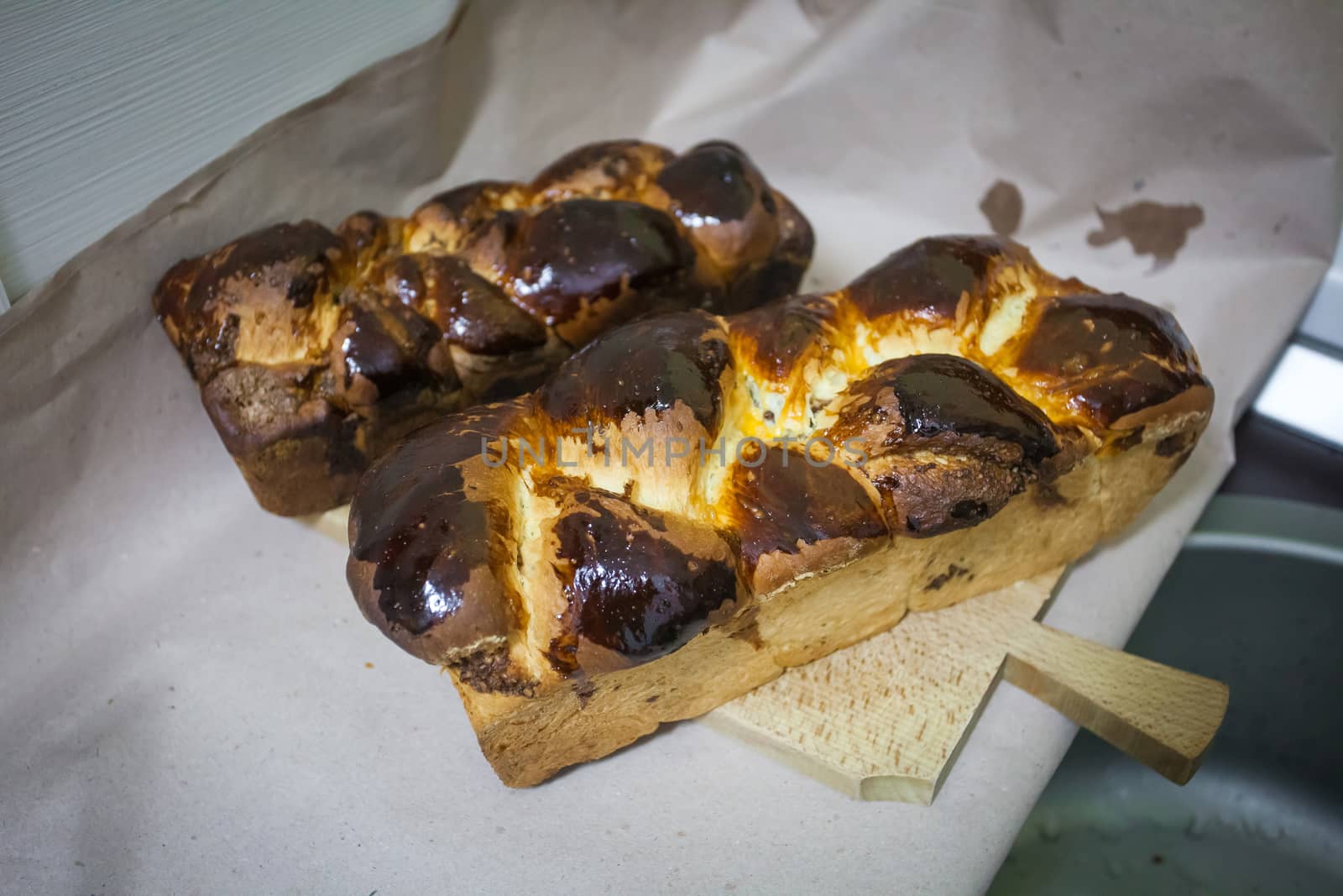 Traditional sweat bread with raisins and wallnuts