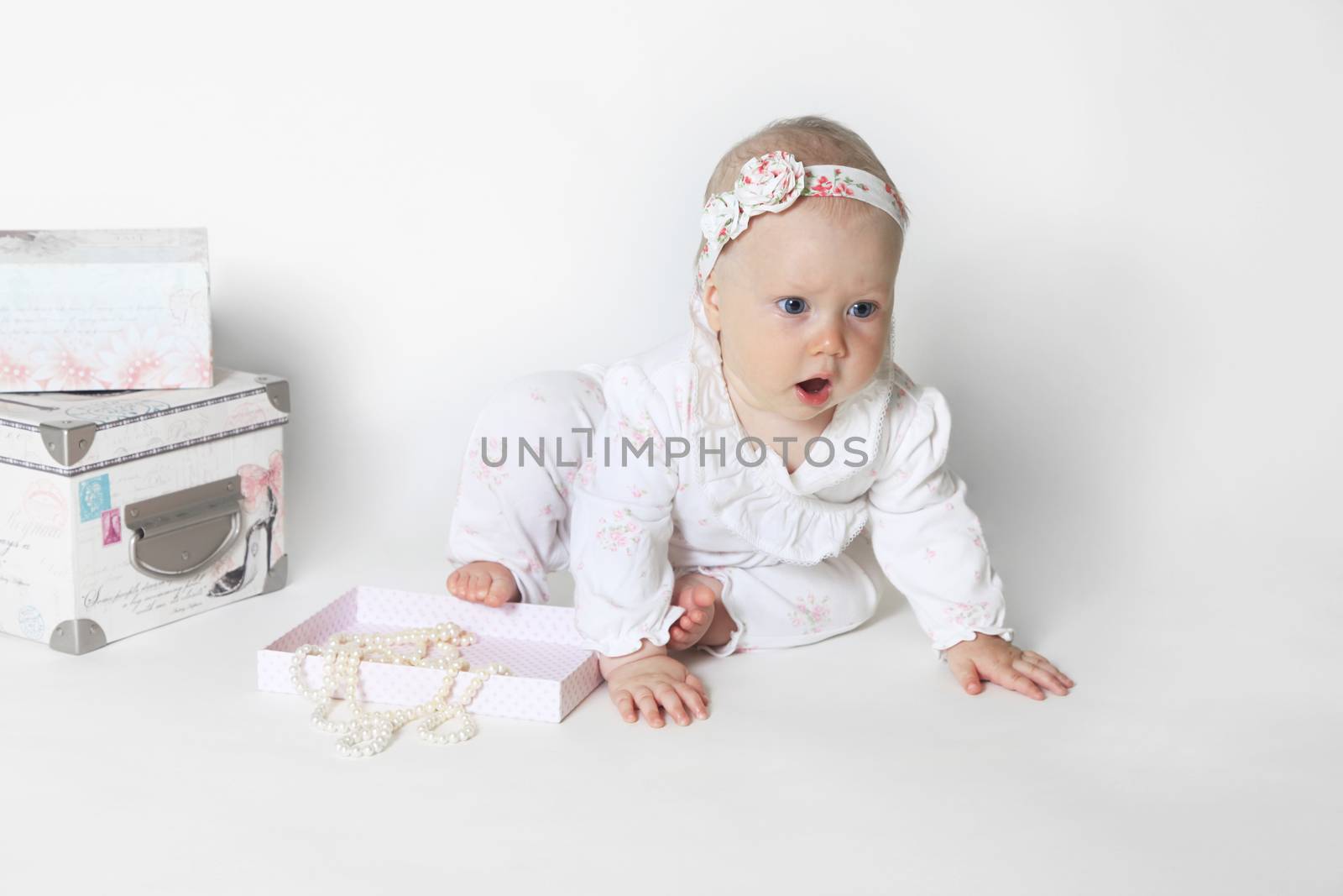 Beautiful small kid girl in studio