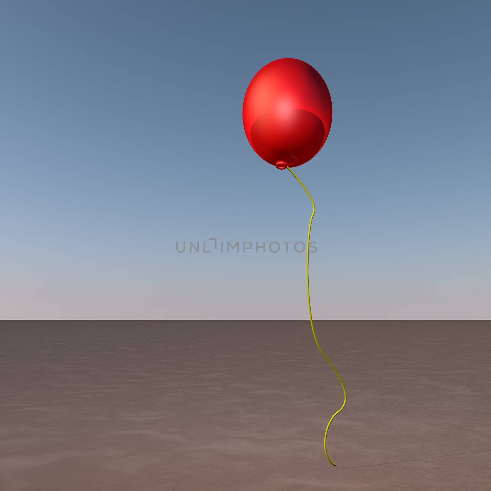 Red balloon flying in the sky, 3d render