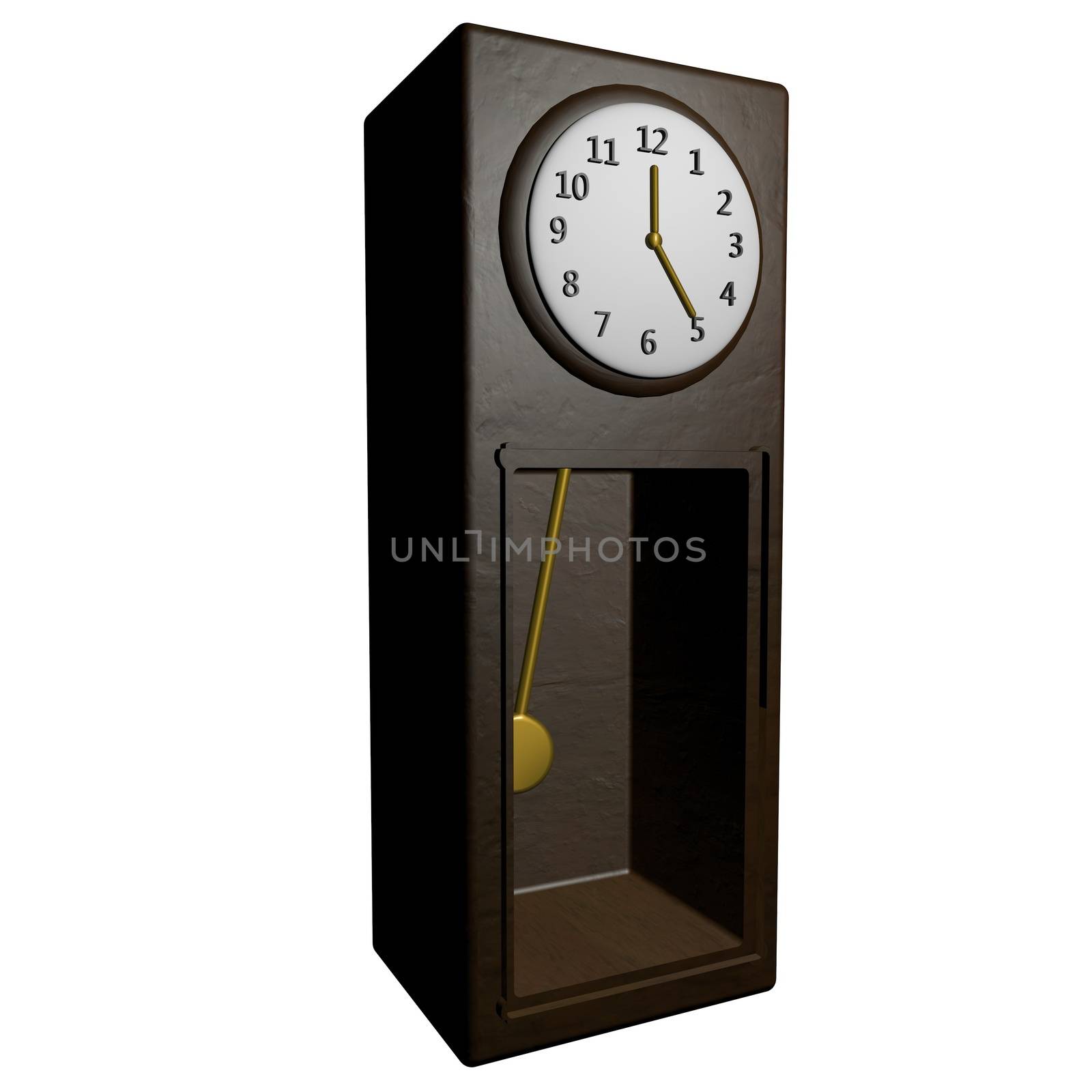 Grandfather's clock isolated over white, 3d render