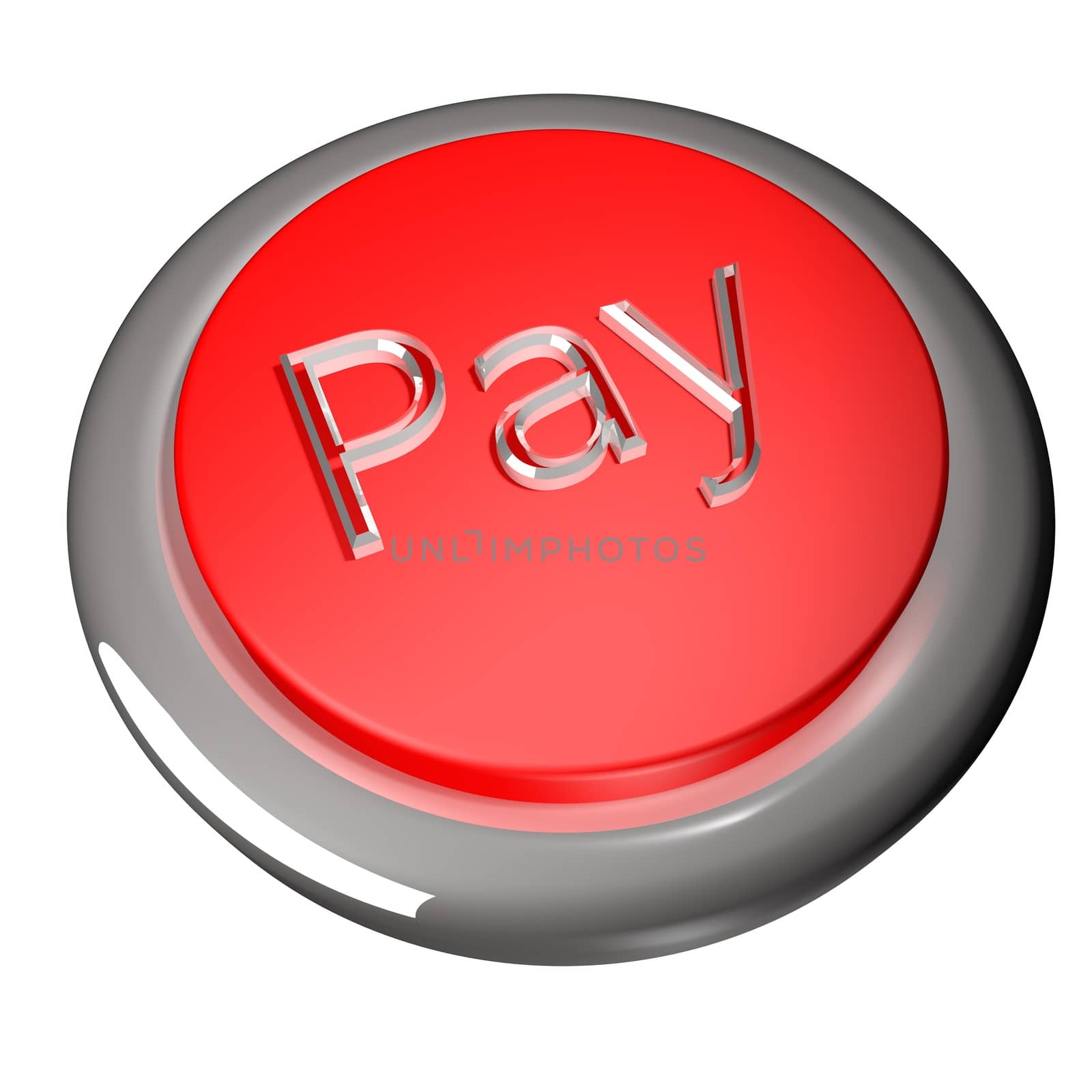 Pay button isolated over white, 3d render