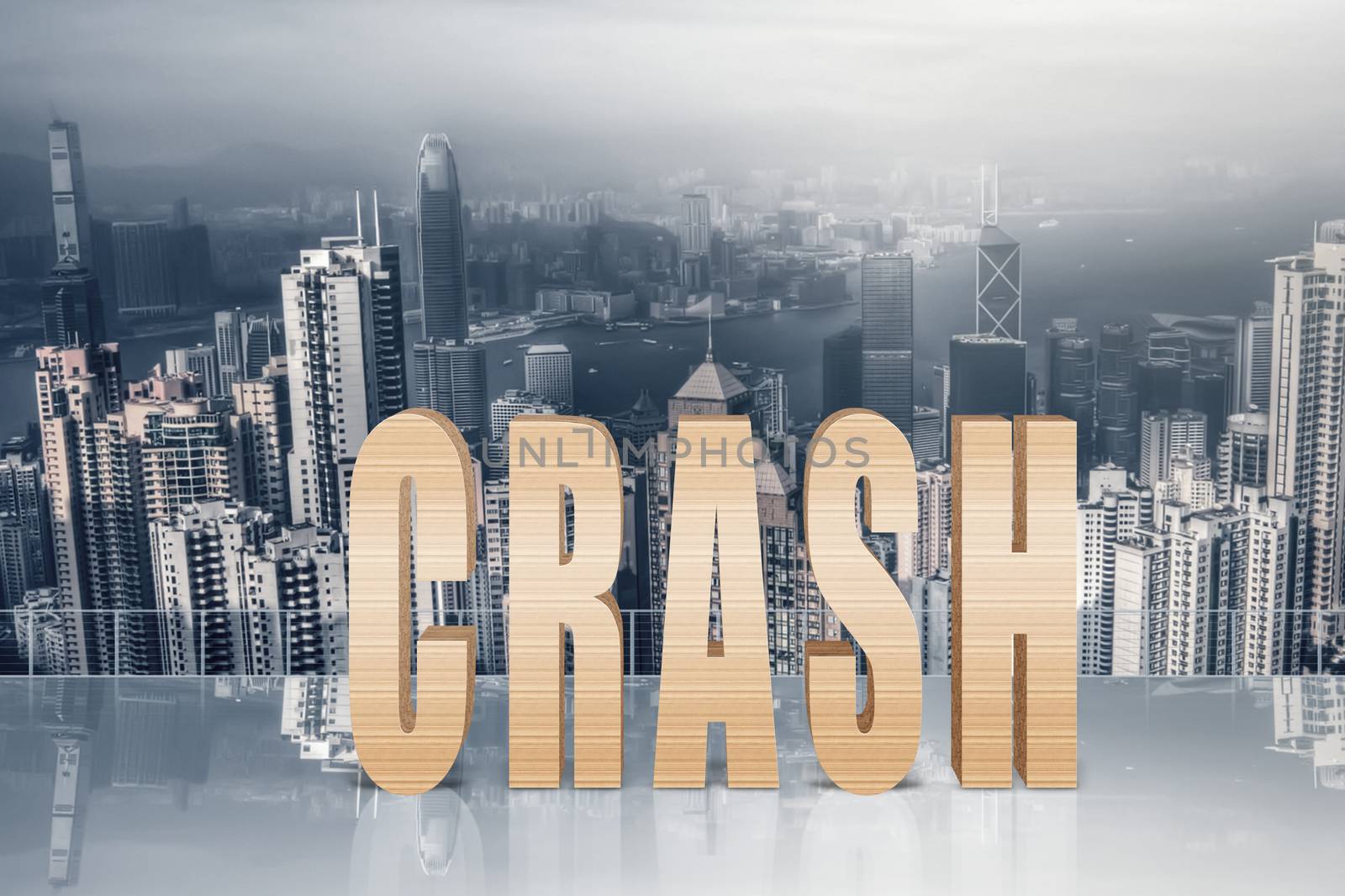 Concept of risk, danger, crash etc with 3d text under sky in the modern city.