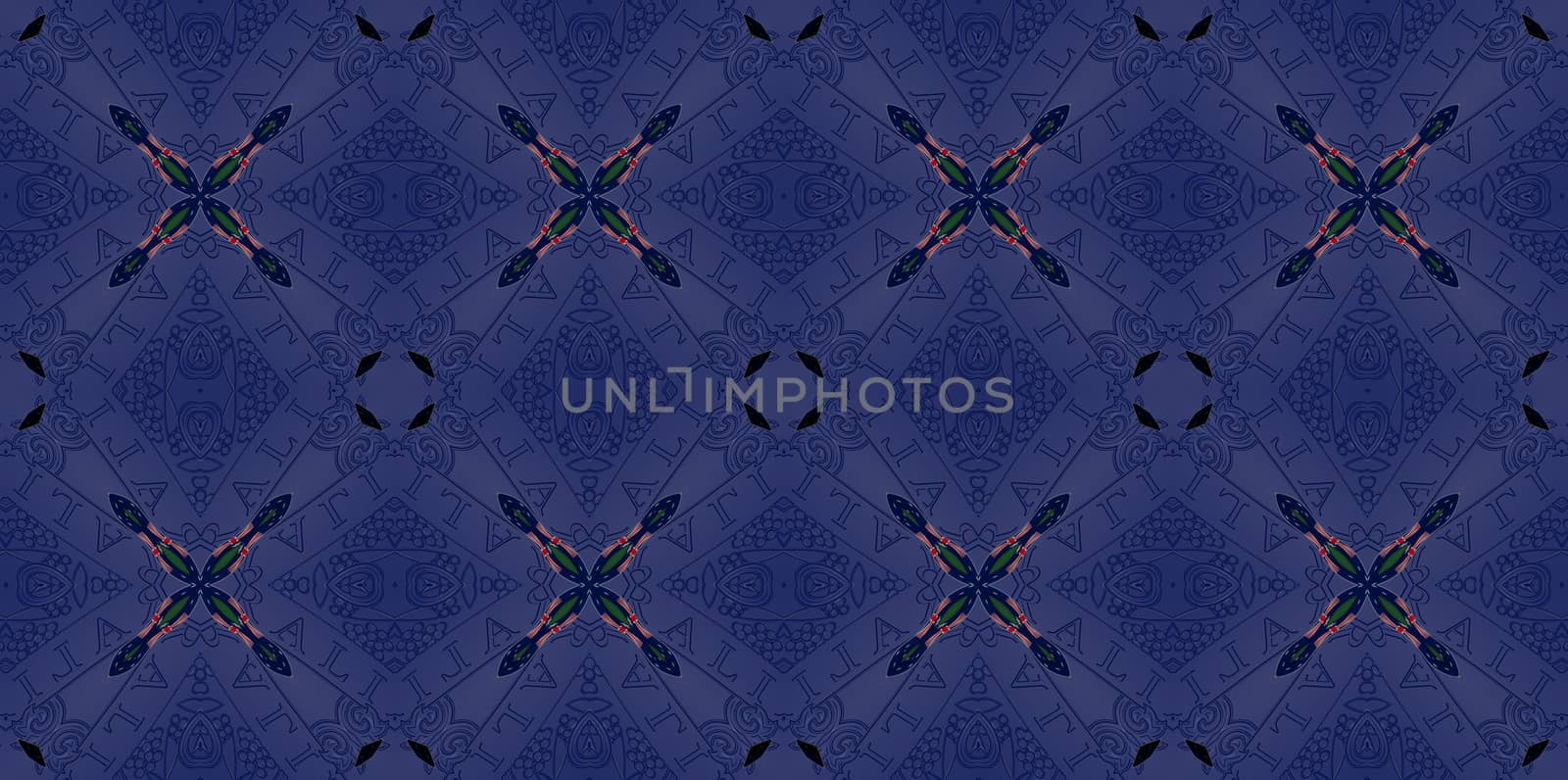 Blue Ethnic pattern. Abstract kaleidoscope fabric design.