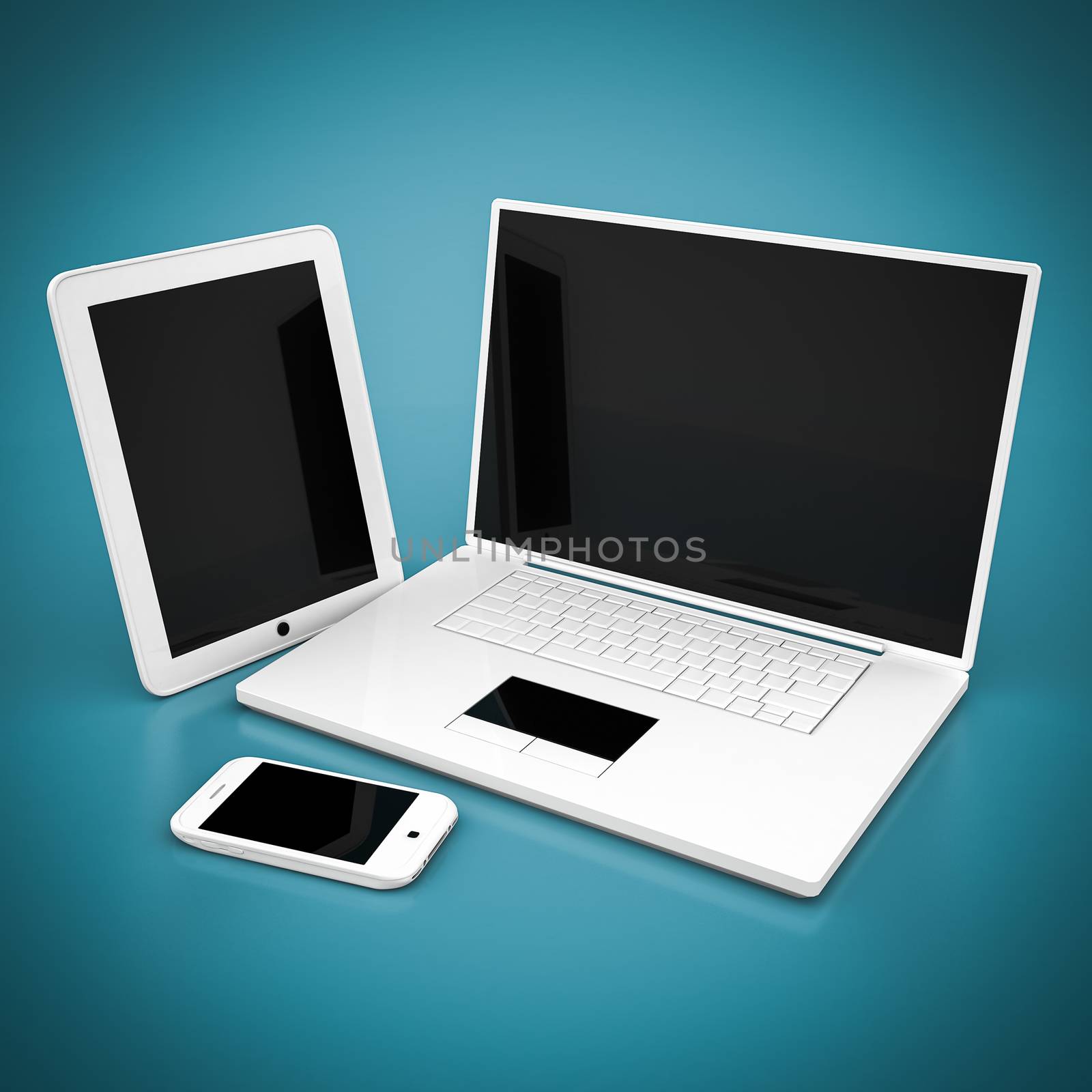 Laptop, tablet and smartphone on a blue background