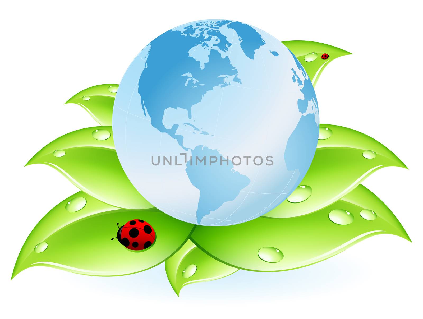 planet Earth blue and leaves isolated on white