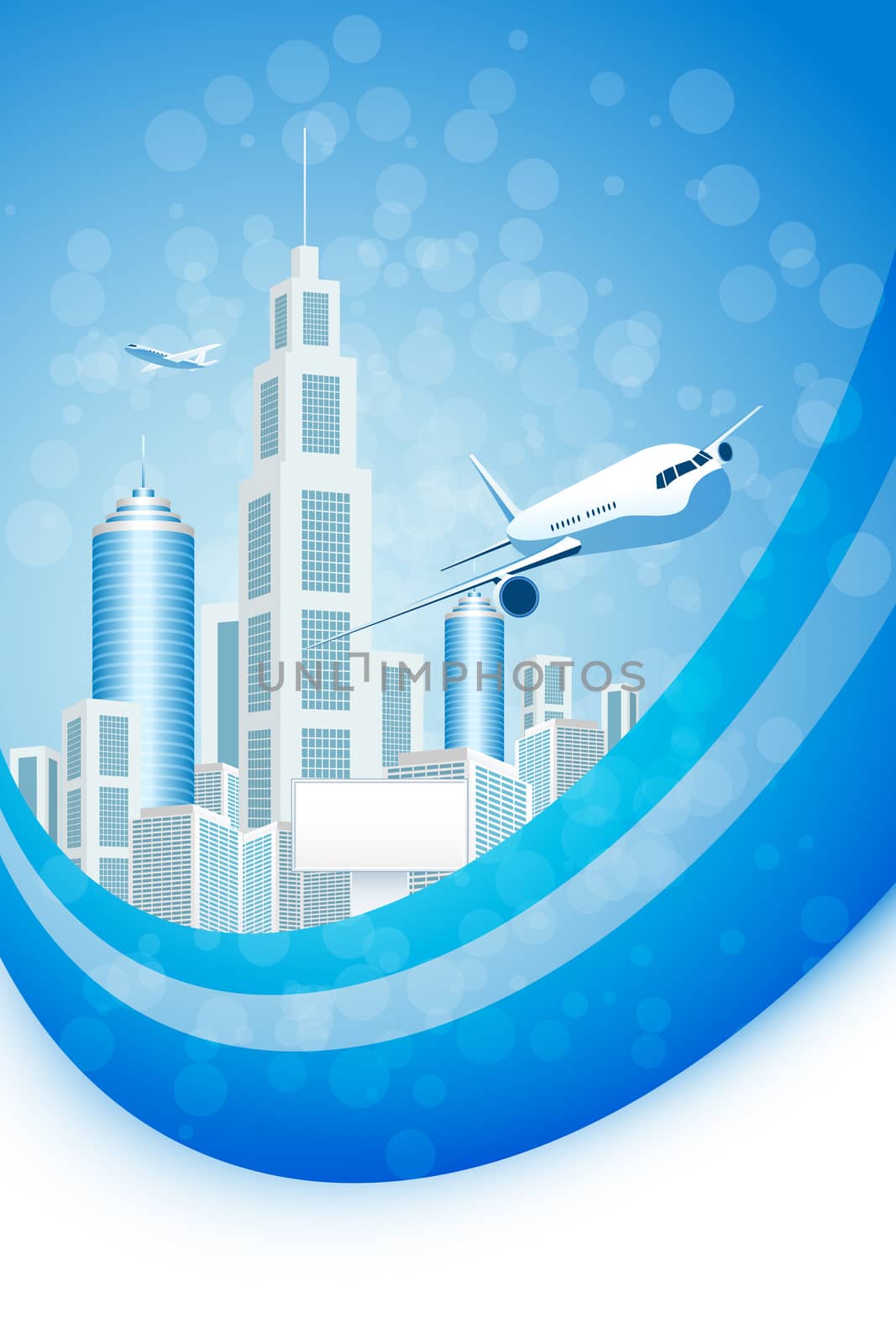 Blue Business Background with City and two Airplanes