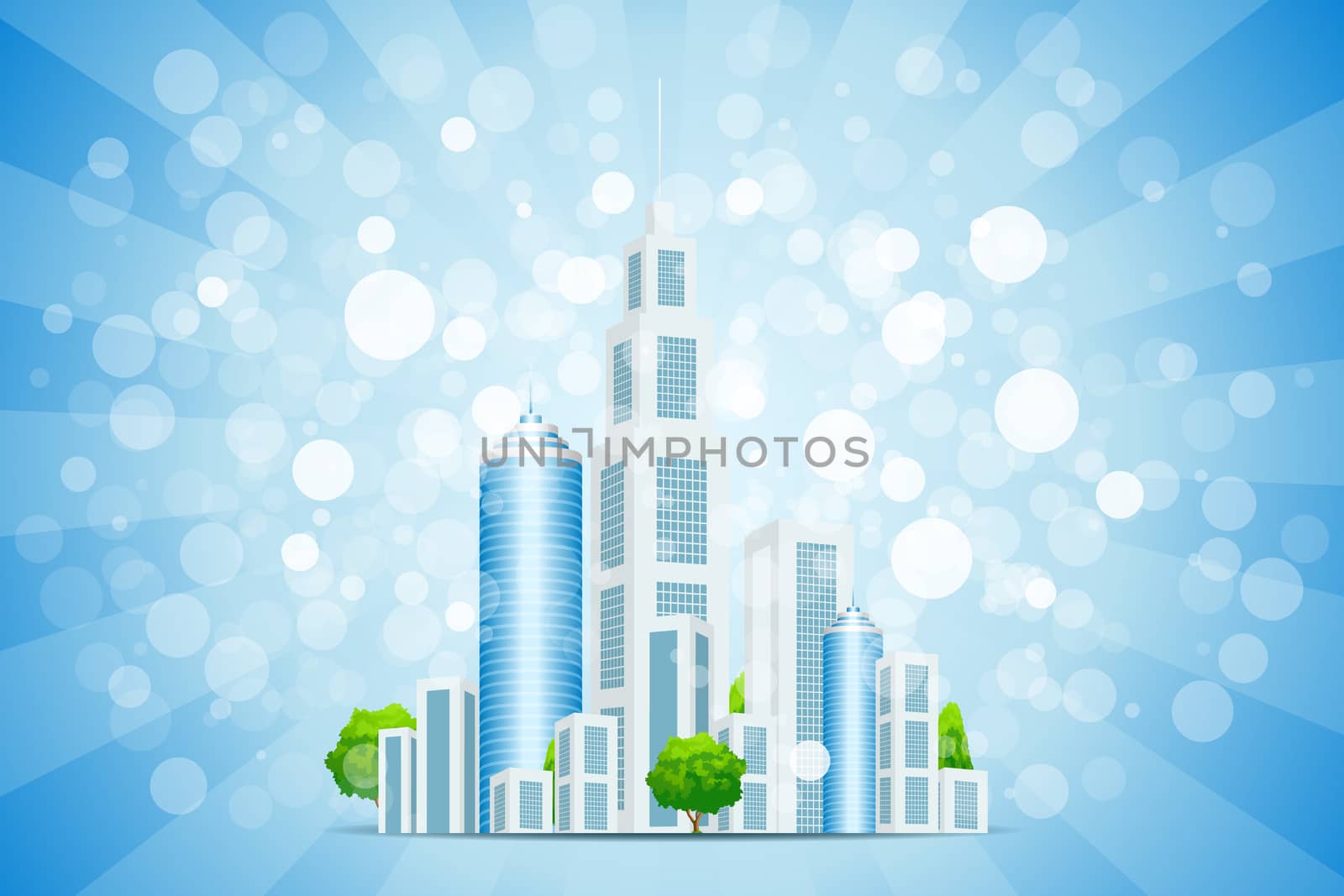 Blue Background with Business City and Rays by WaD