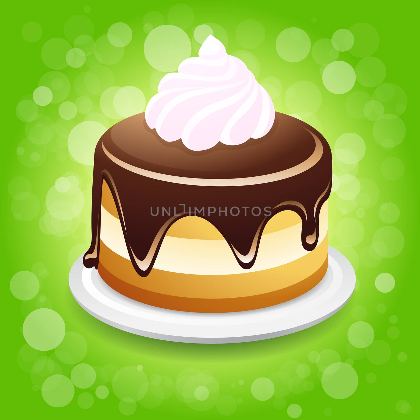 Yummy Cake on Green Background for Your Design