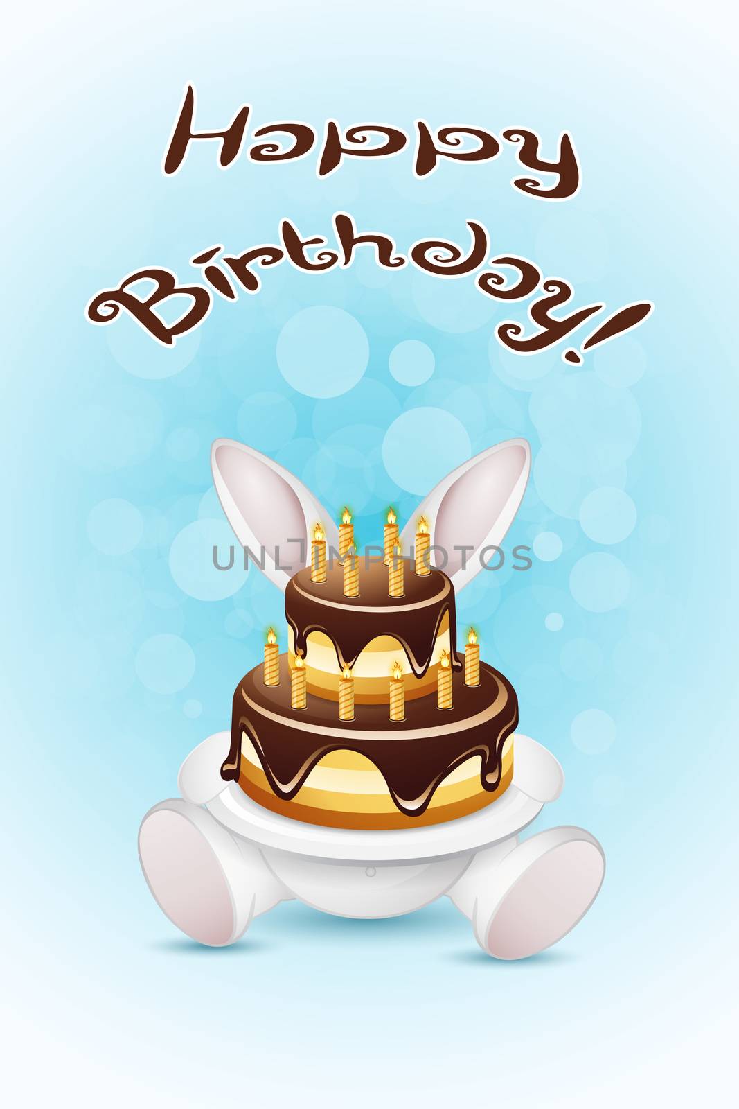 Happy Birthday Card with Rabbit and Cake