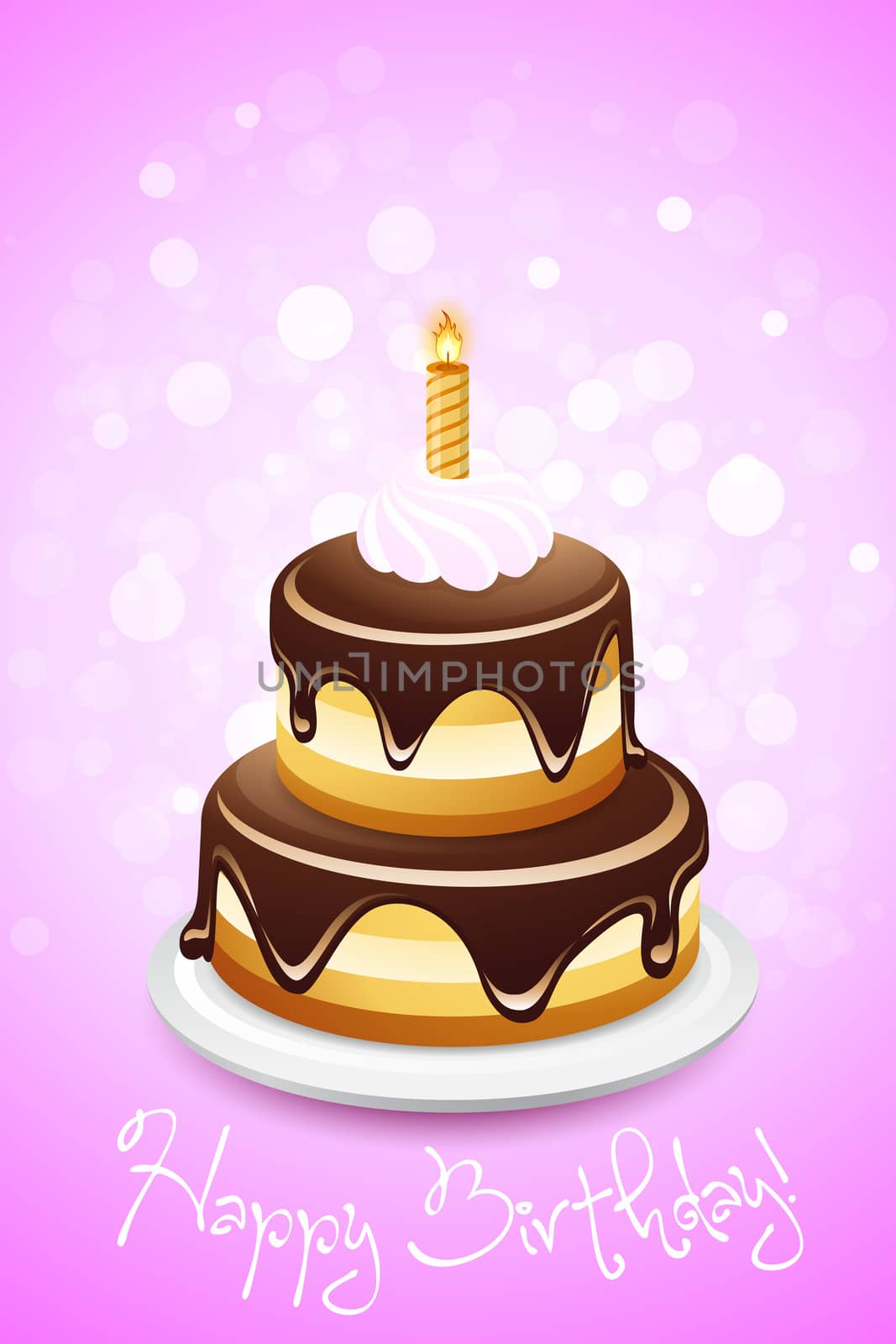 Happy Birthday Card with Cake and One Candle