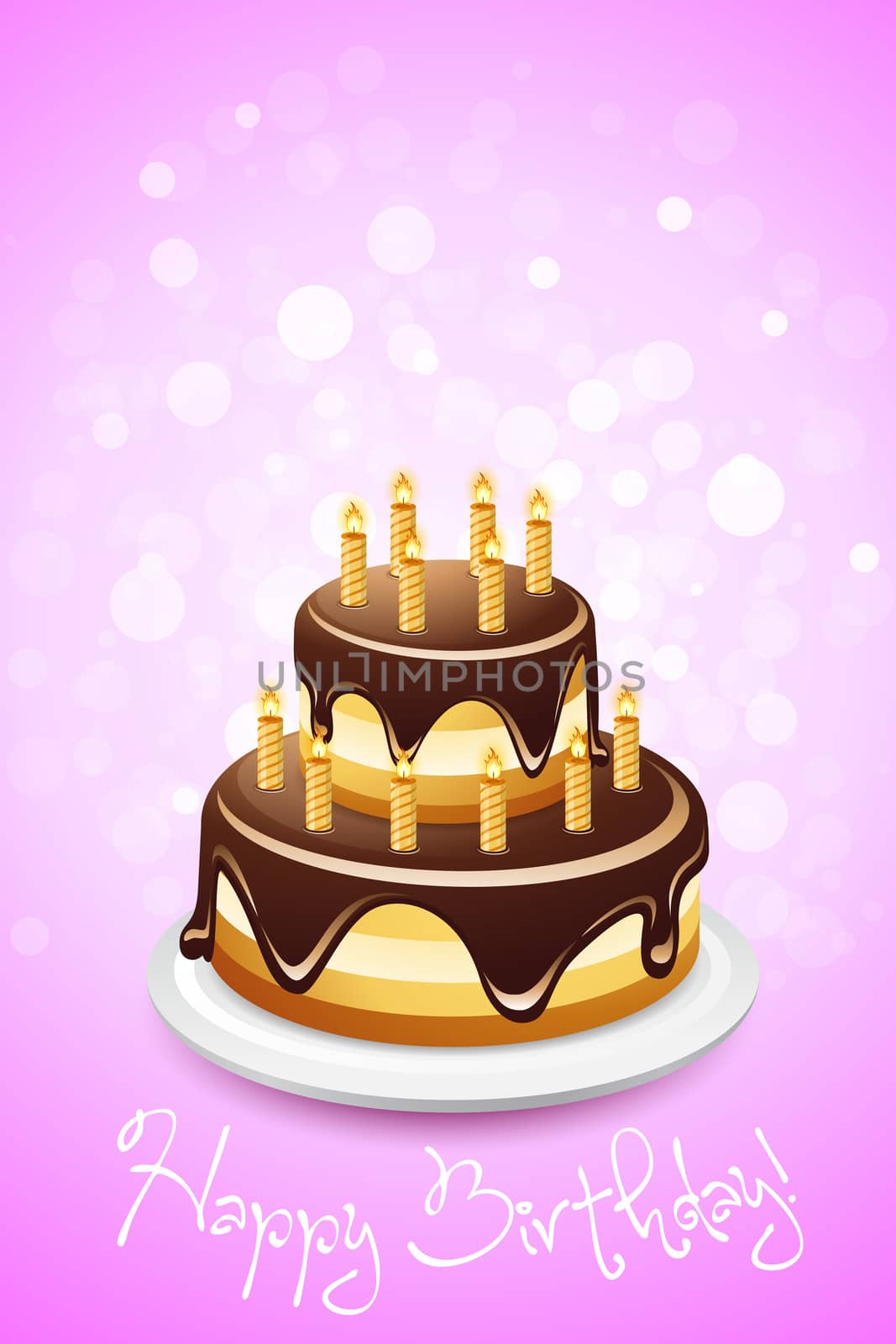 Happy Birthday Card with Cake and Candles