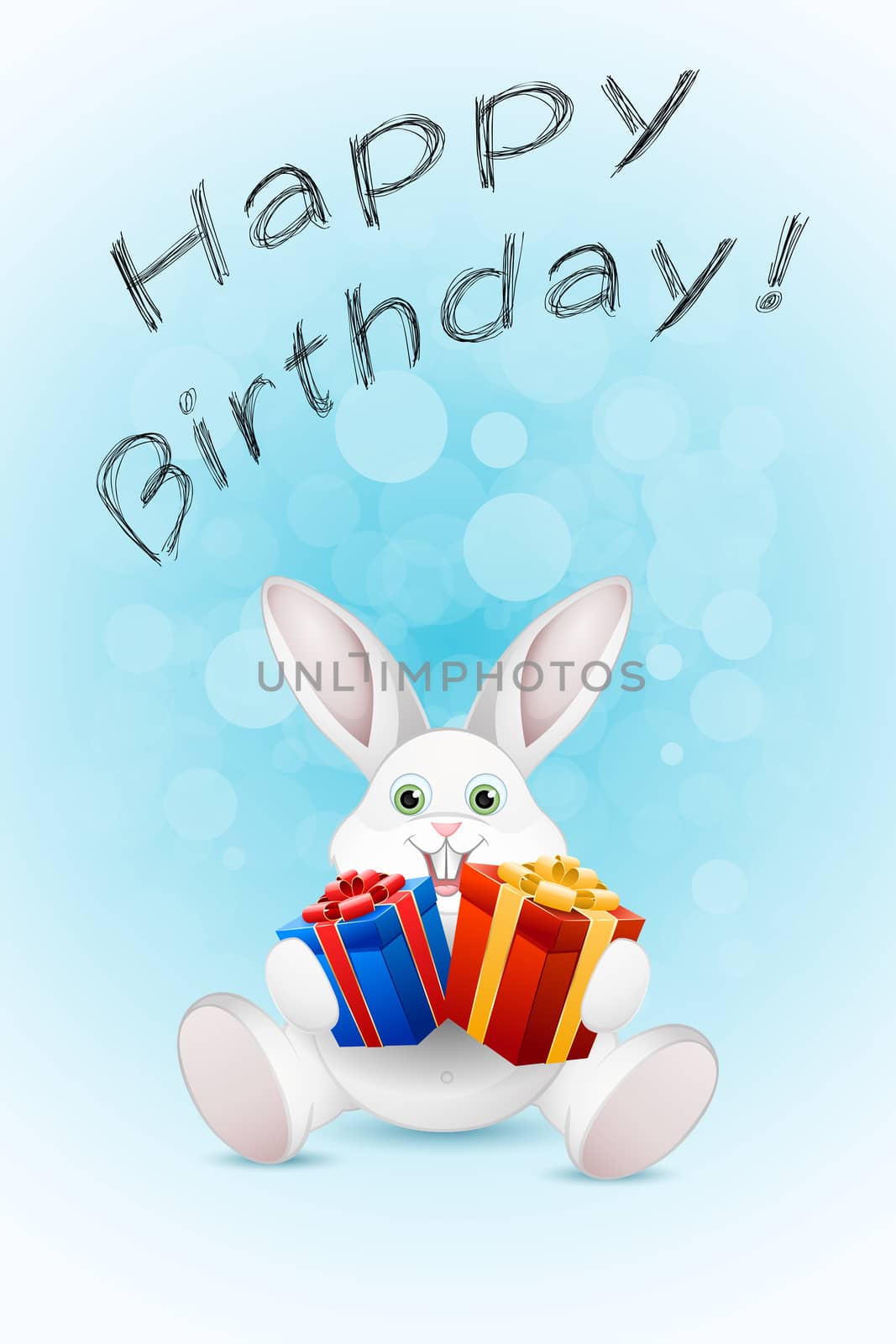 Happy Birthday Card with Rabbit and  Gift
