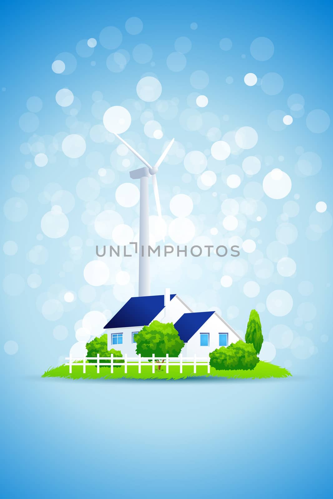 Blue Background with Country House Power Station and sparkles