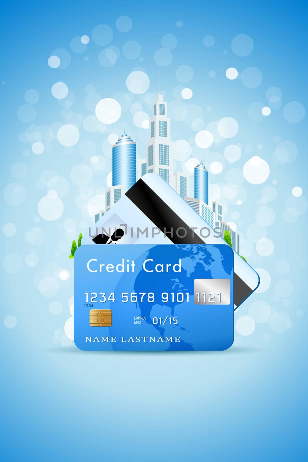 Blue Background with City and Credit Cards by WaD
