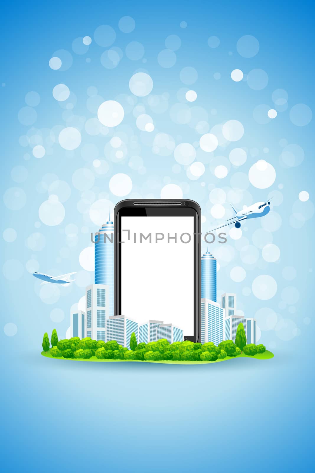 Blue Background with City and Empty Phone Screen by WaD