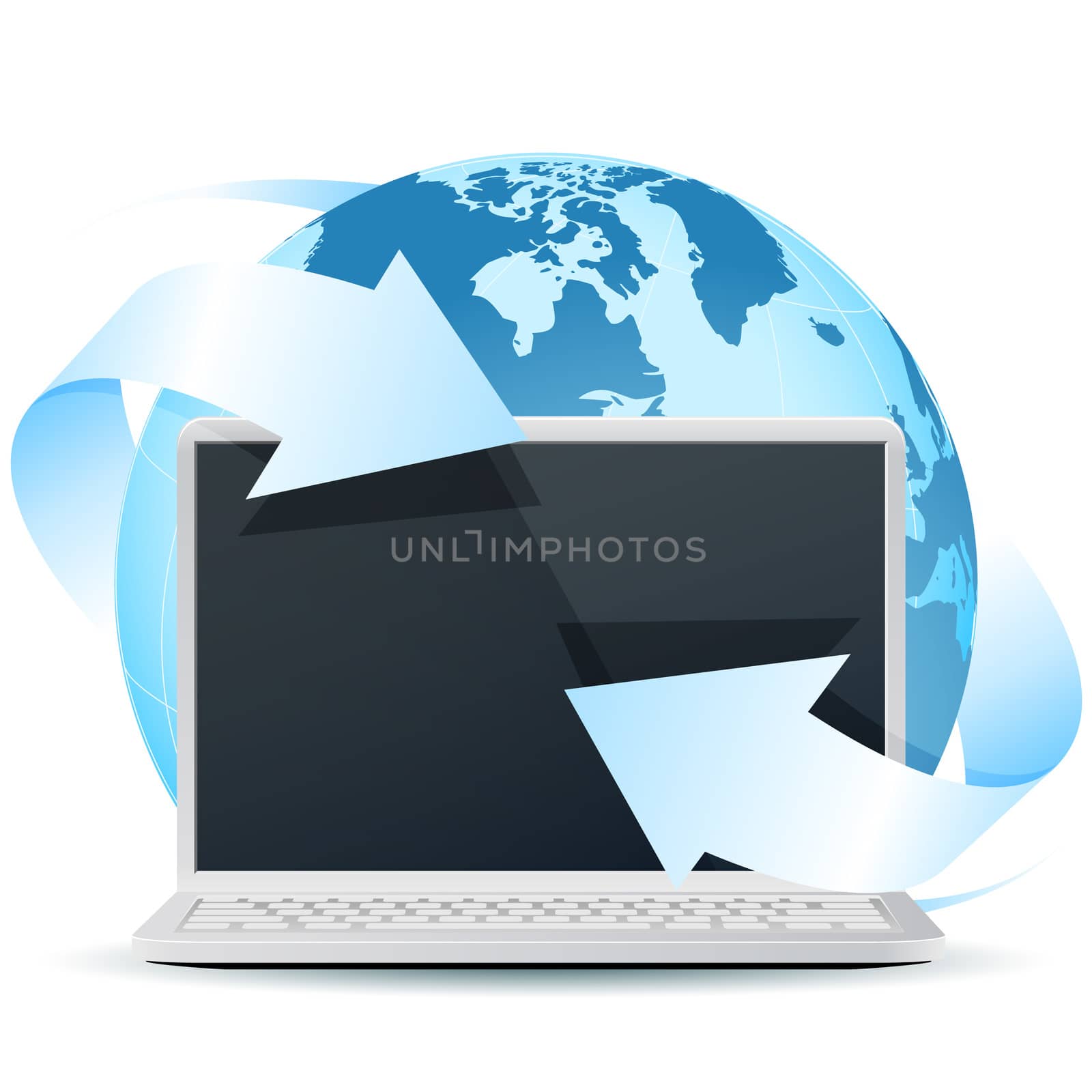 Modern Laptop with Earth Globe Isolated on White Background