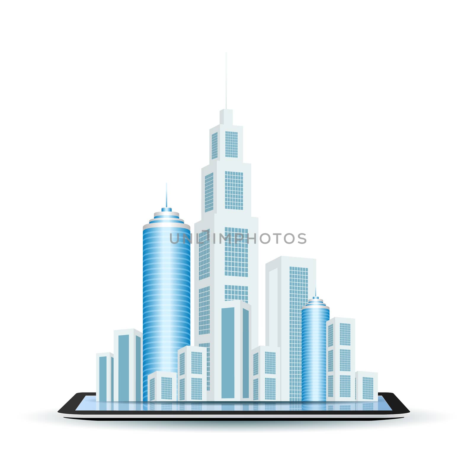 Business City on Tablet Computer isolated on white background