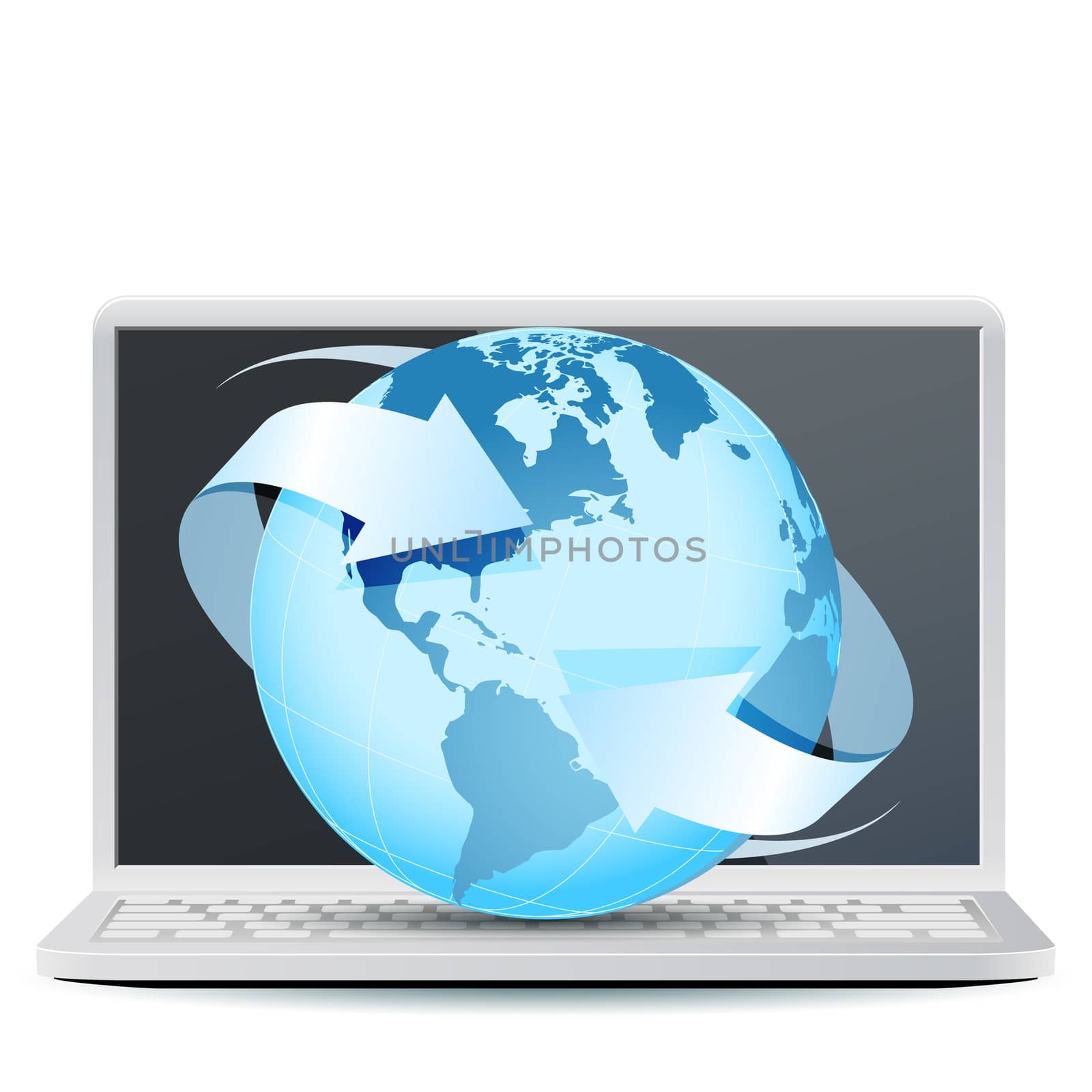 Notebook Computer with Planet Earth isolated on white background