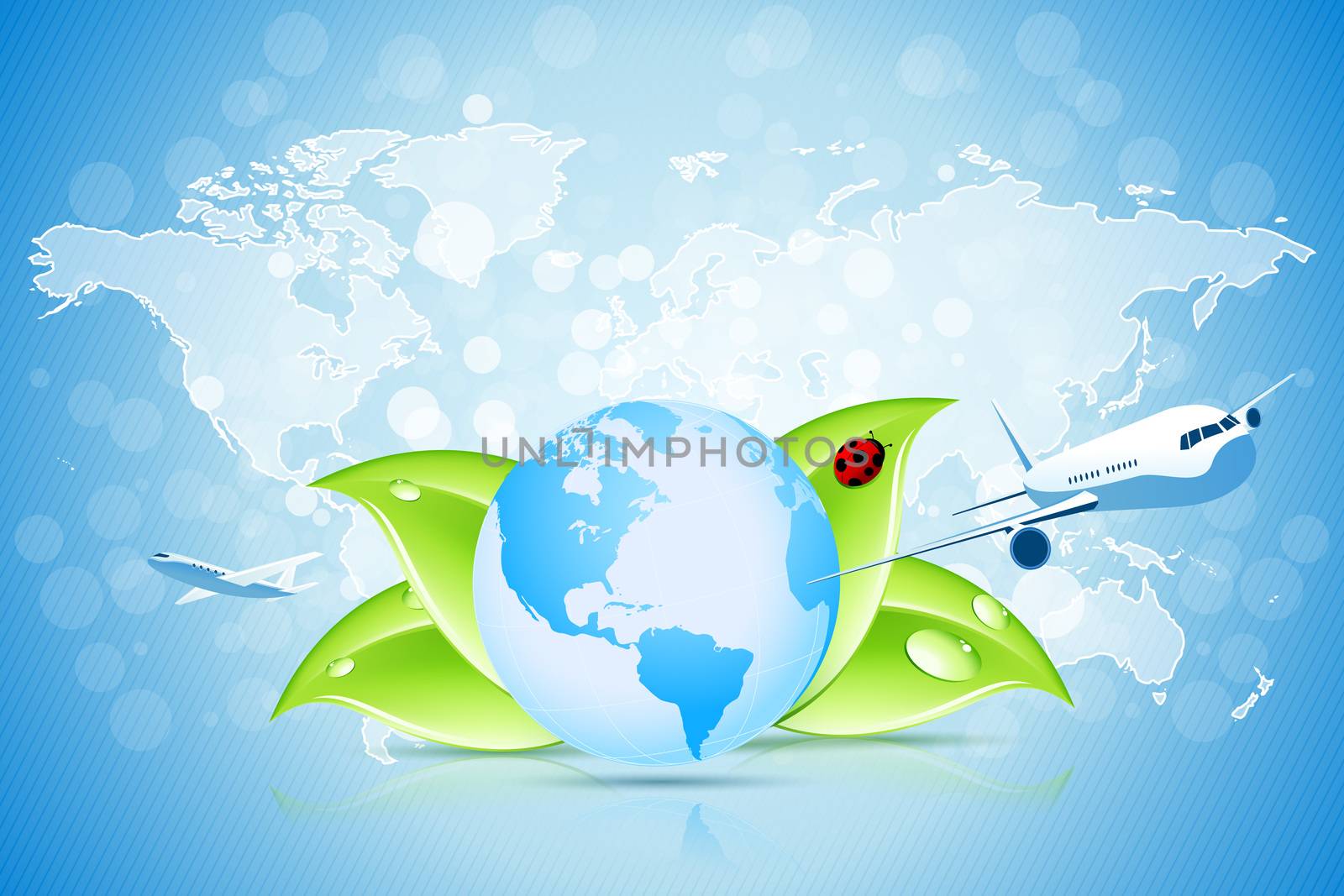 Planet Earth with World Map and Two Aircrafts