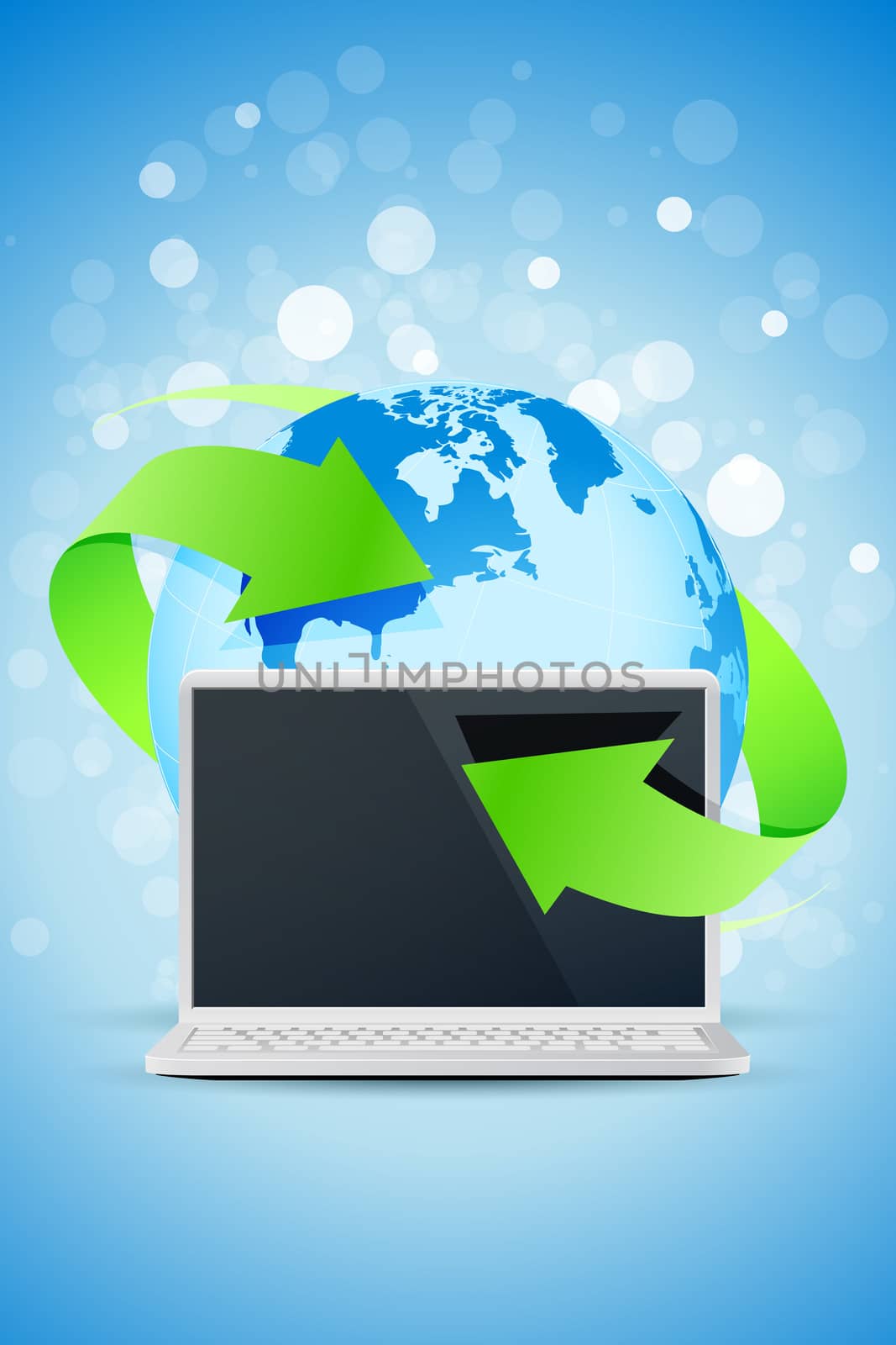 Blue Background with Laptop and Earth Globe