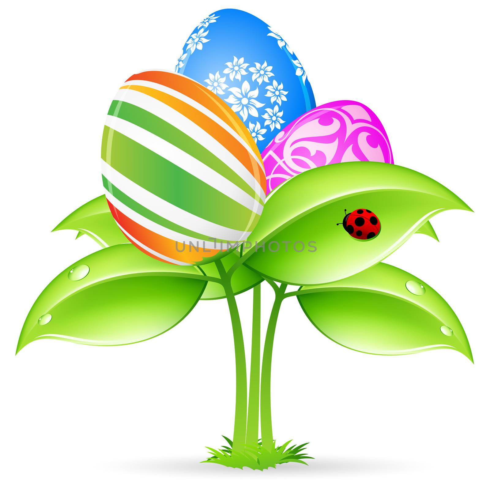 Easter eggs-flowers with ladybug isolated on white background