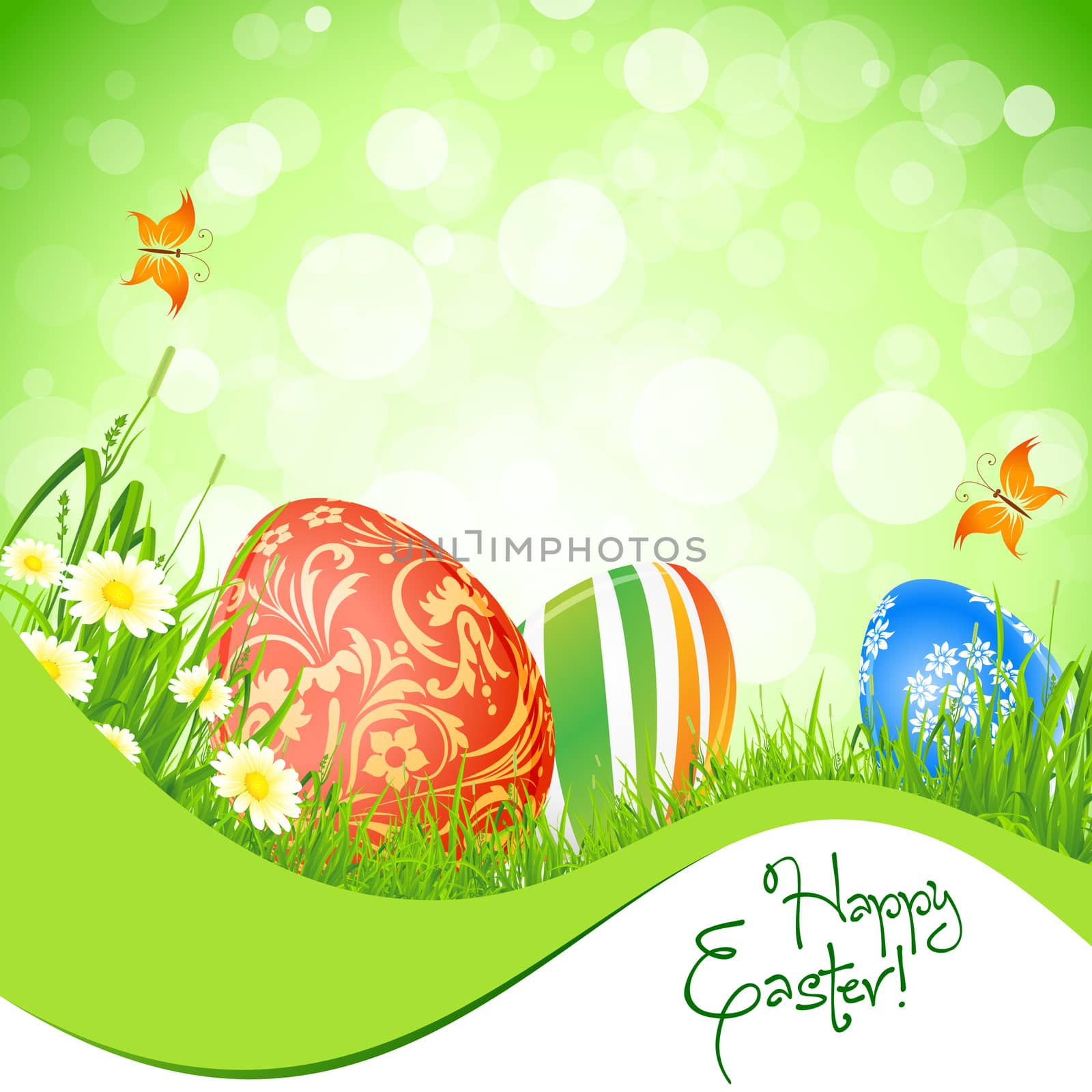 Beautiful Easter Background with Flowers and Butterfly