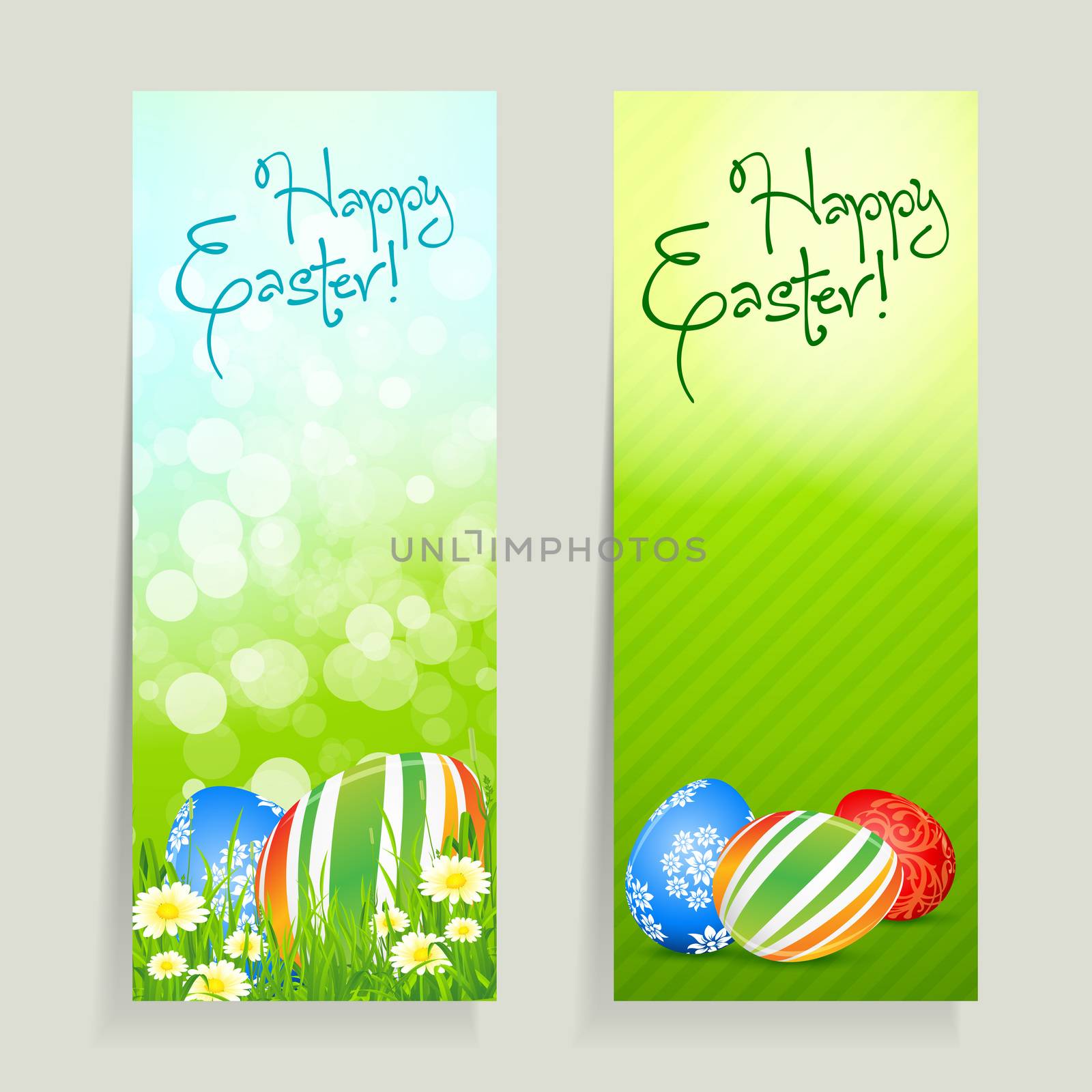 Set of Easter Cards with Decorated Eggs