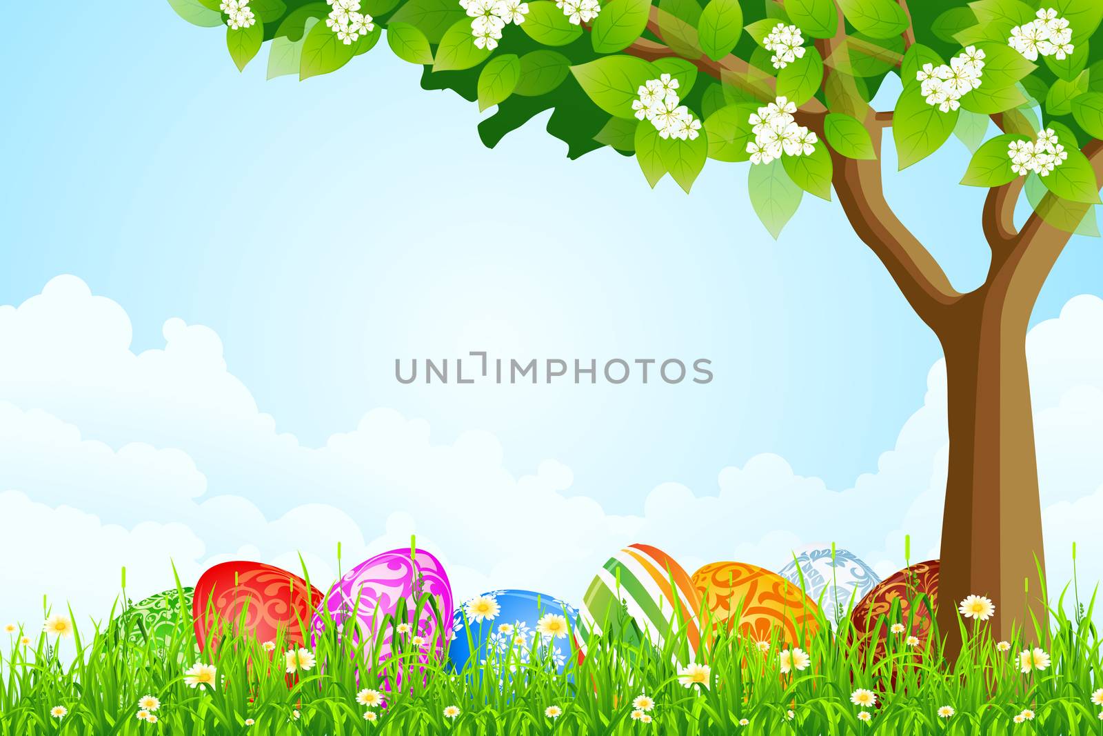 Green Tree Background with Easter Eggs by WaD