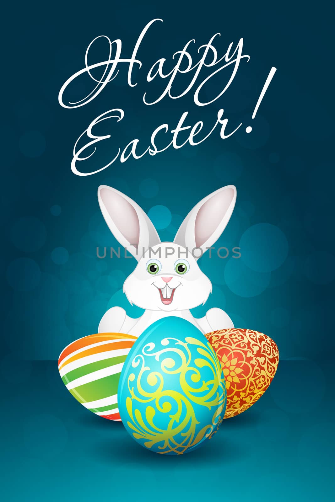 Easter Background with Eggs and Rabbit