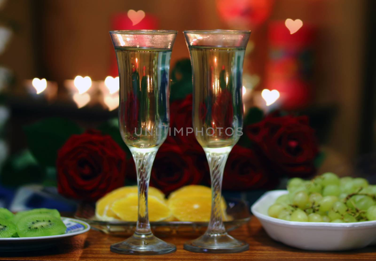 valentine day of champagne and candle