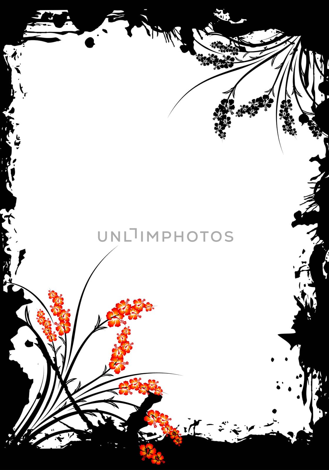 Abstract Flowers on Grunge Frame Vector Illustration