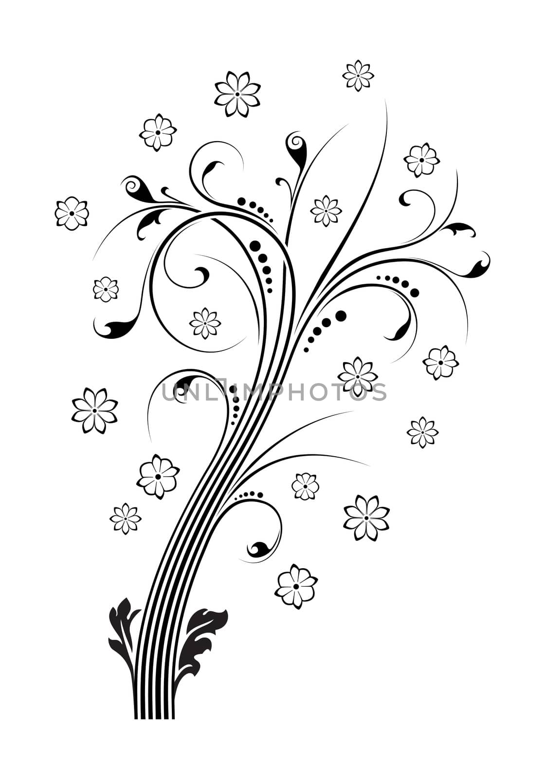 Abstract floral scrolls on white background conceptual artwork