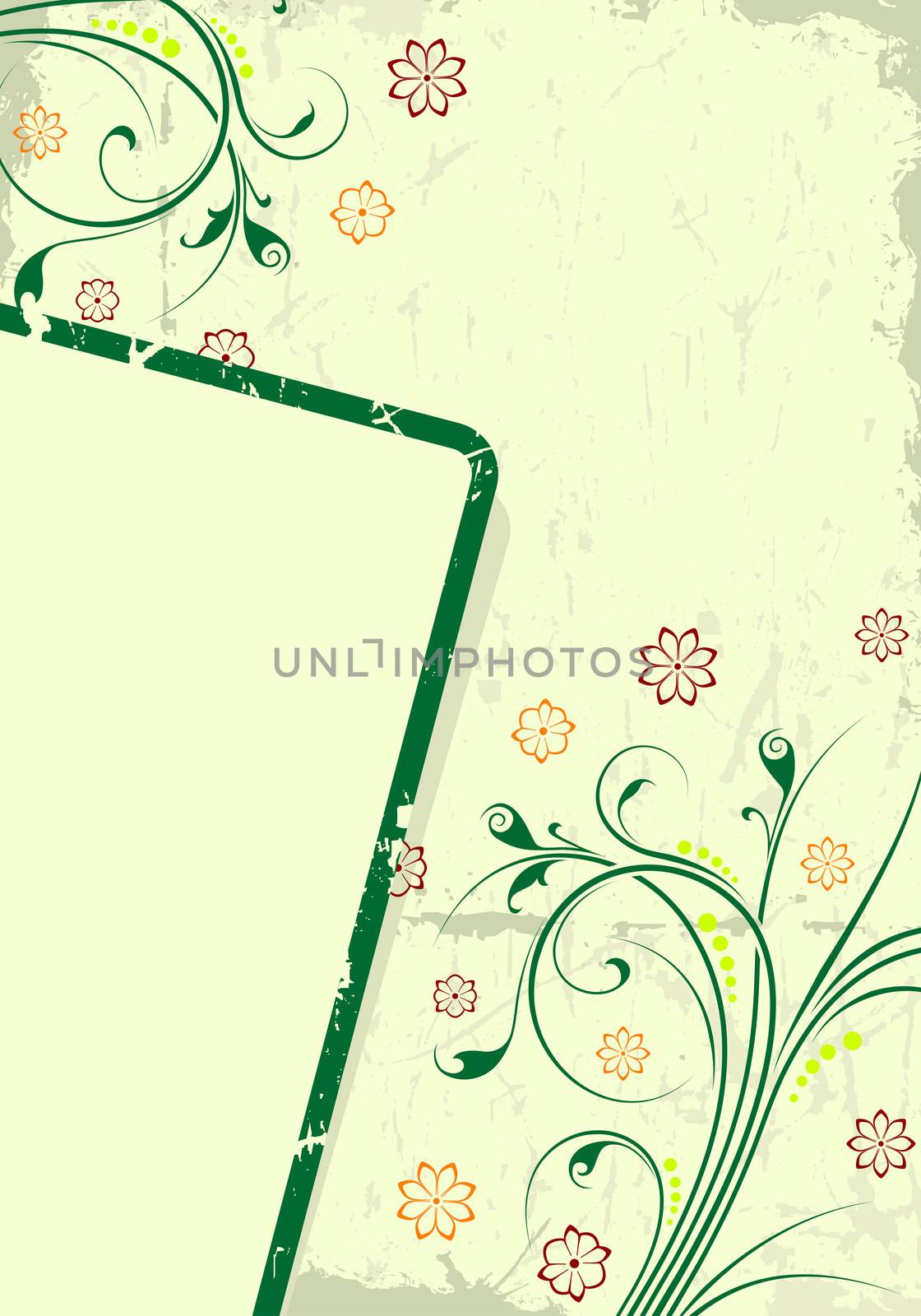 Vector frame on a grunge background with floral elements