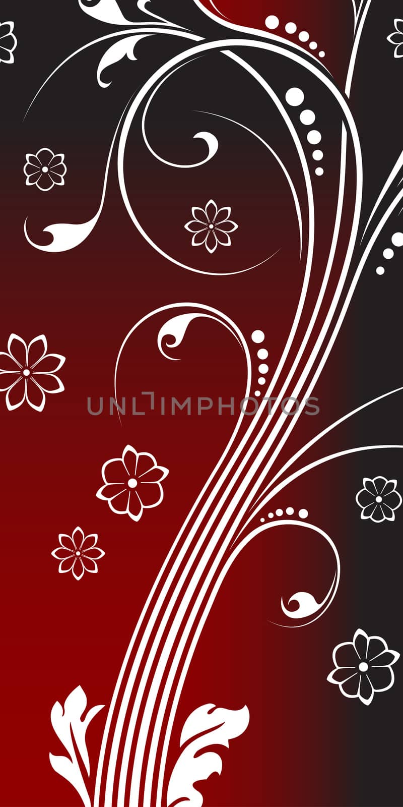 Abstract background witn floral scrolls on red