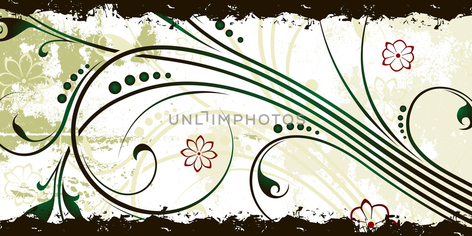 Abstract grunge background with floral scrolls