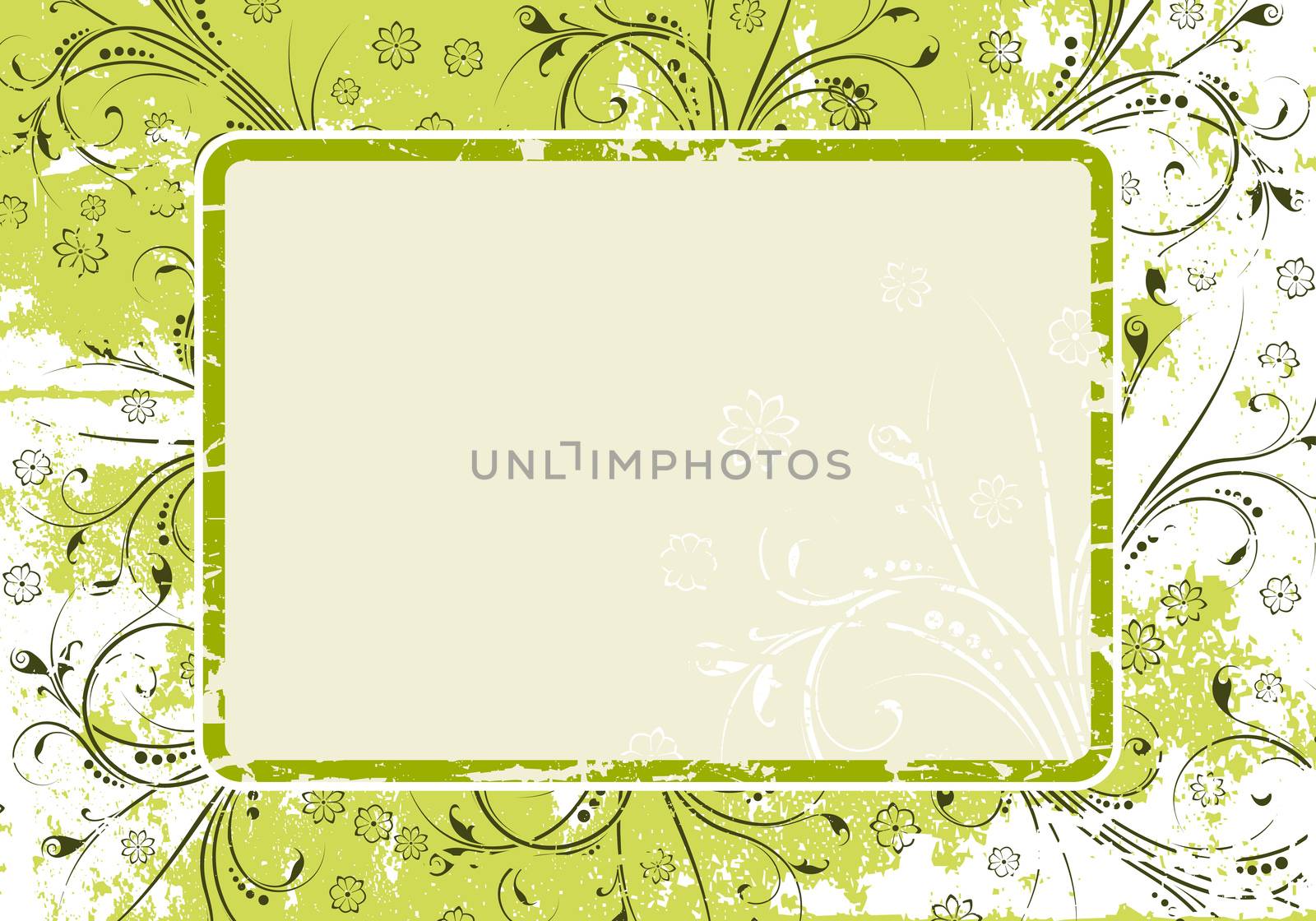Abstract grunge painted background with floral scrolls vector illustration