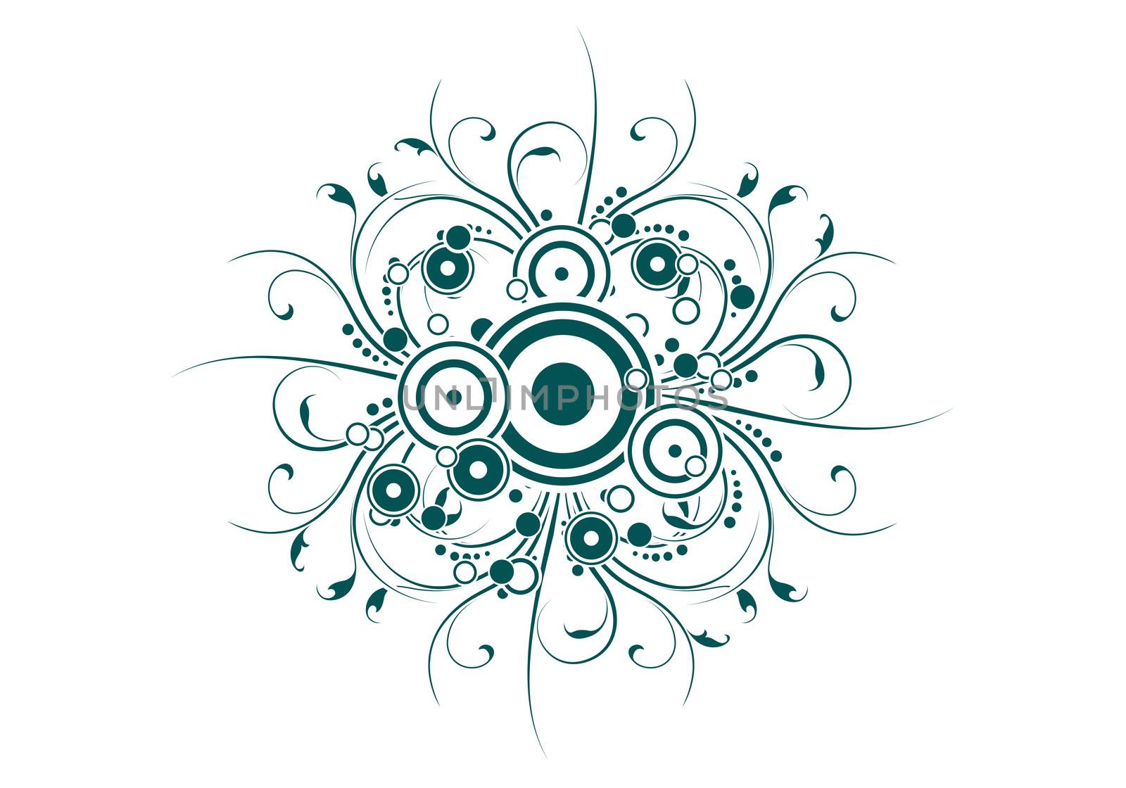 Abstract design with floral scrolls and circles vector illustration