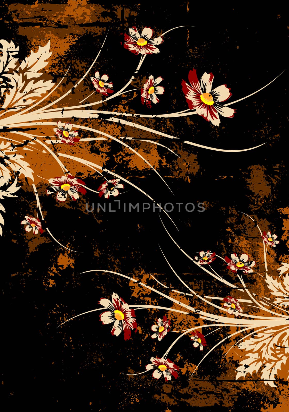 Abstract grunge painted background with flowers vector illustration