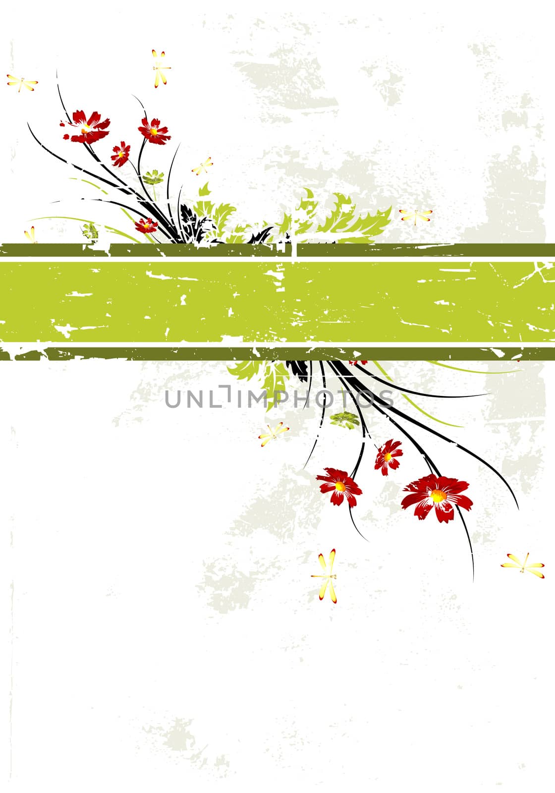 Abstract grunge painted background with flowers vector illustration