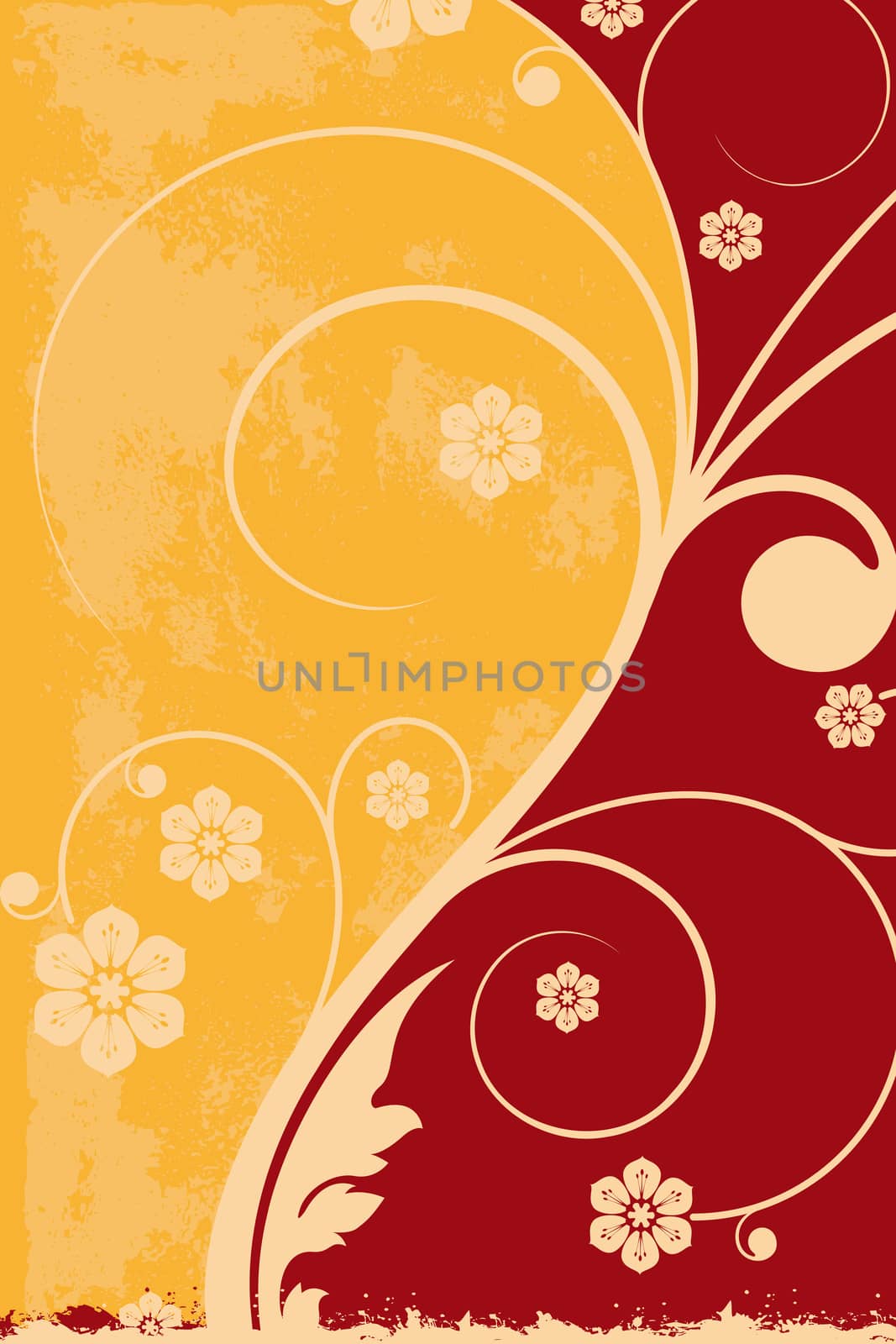 Abstract grunge background with floral elements, digital artwork